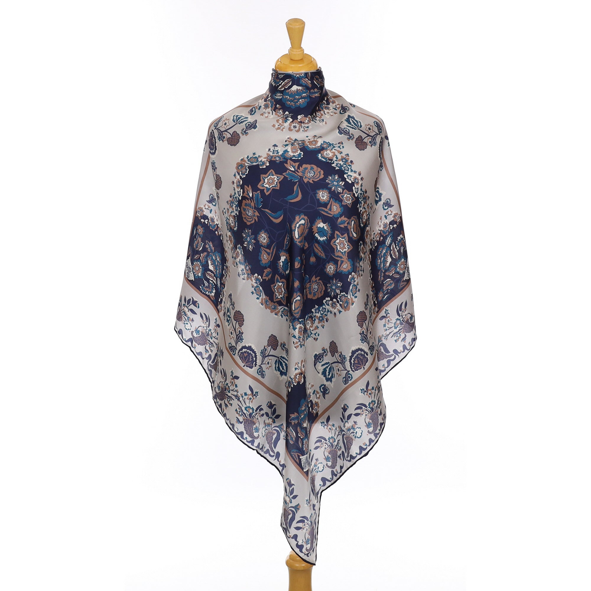 Beckford Blue Floral Vintage Silk Scarf