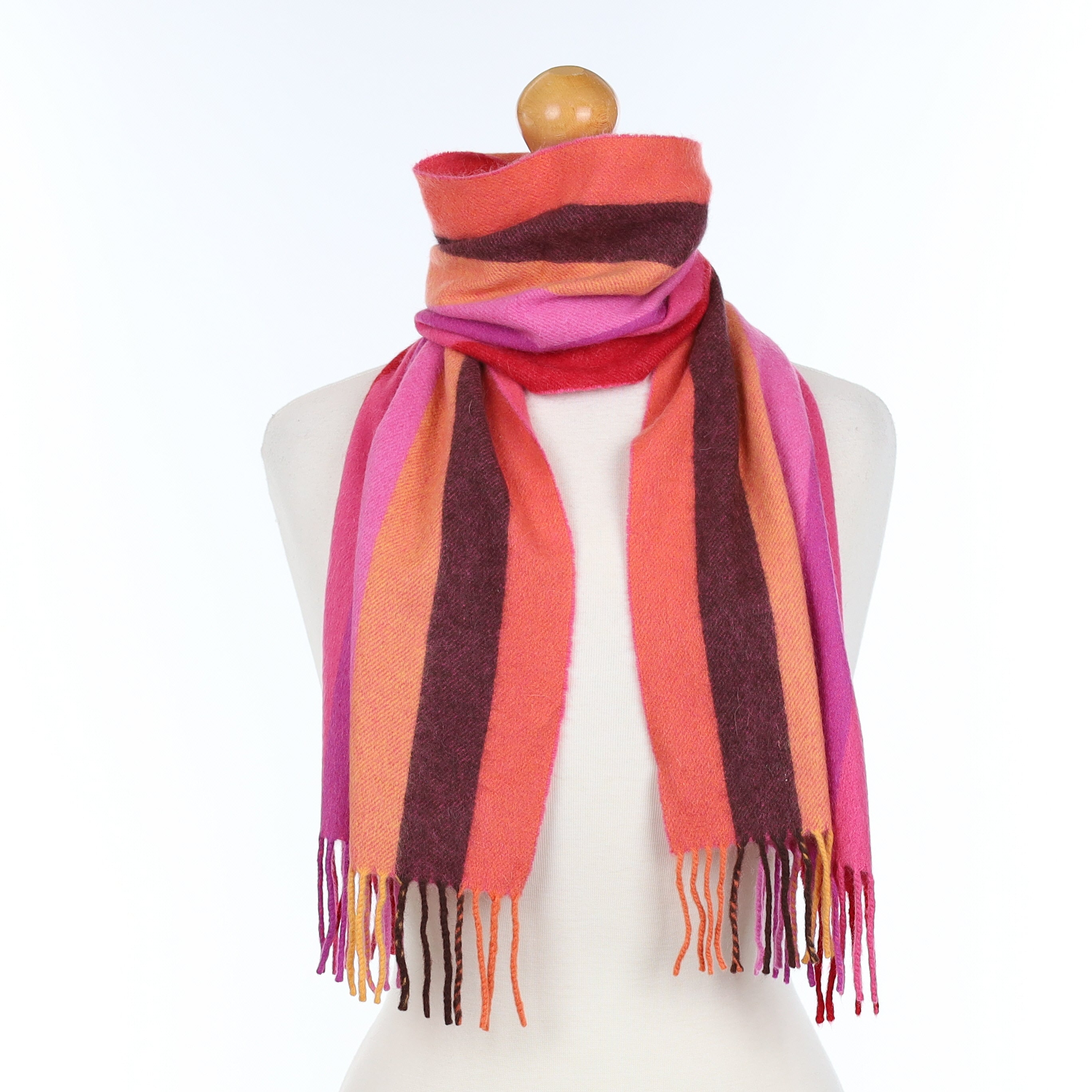 Pink Striped Cashmere Woven Scarf
