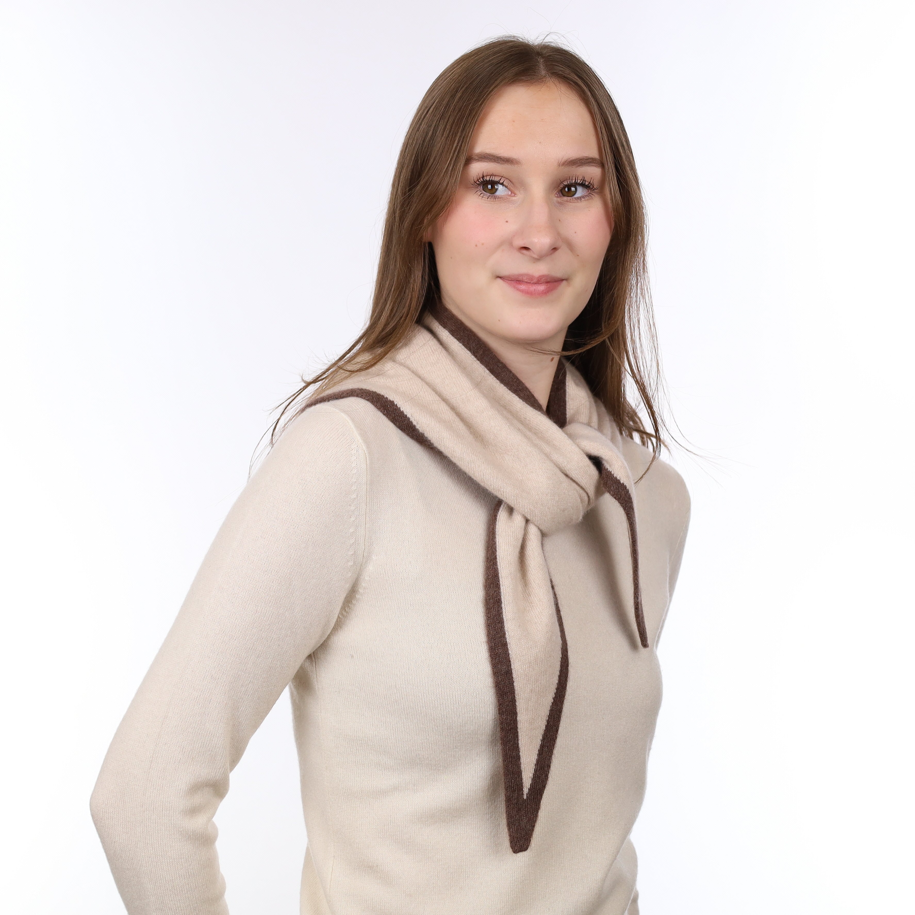 Brand New Oatmeal and Mocha Recycled Cashmere Triangle Scarf