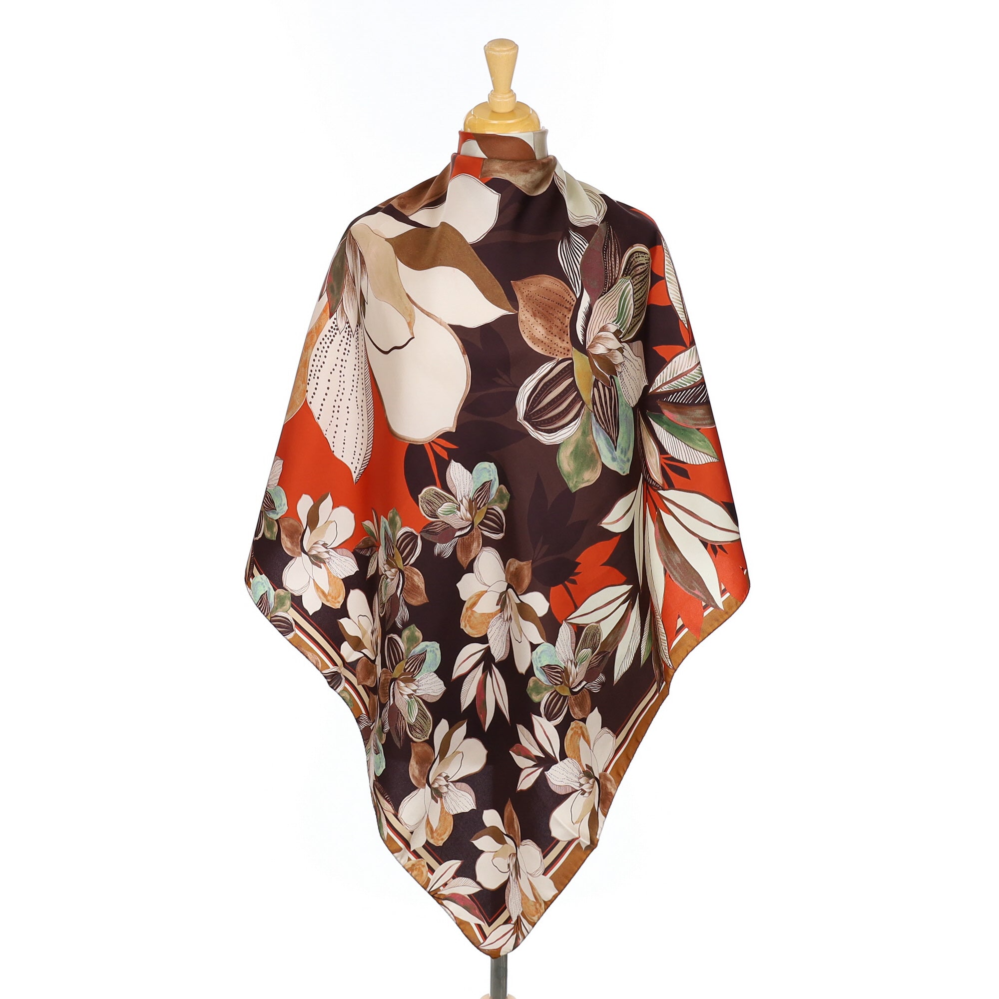 Abstract Brown Floral Vintage Silk Scarf