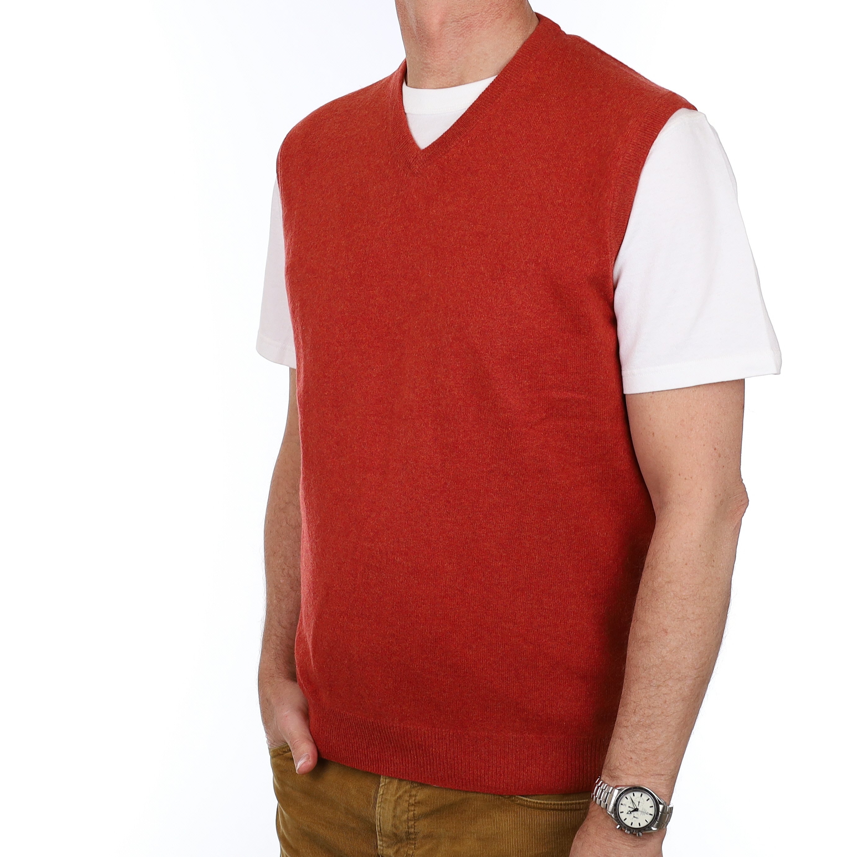 Men’s Paprika Orange Cashmere V Neck Tank Top Extra Large