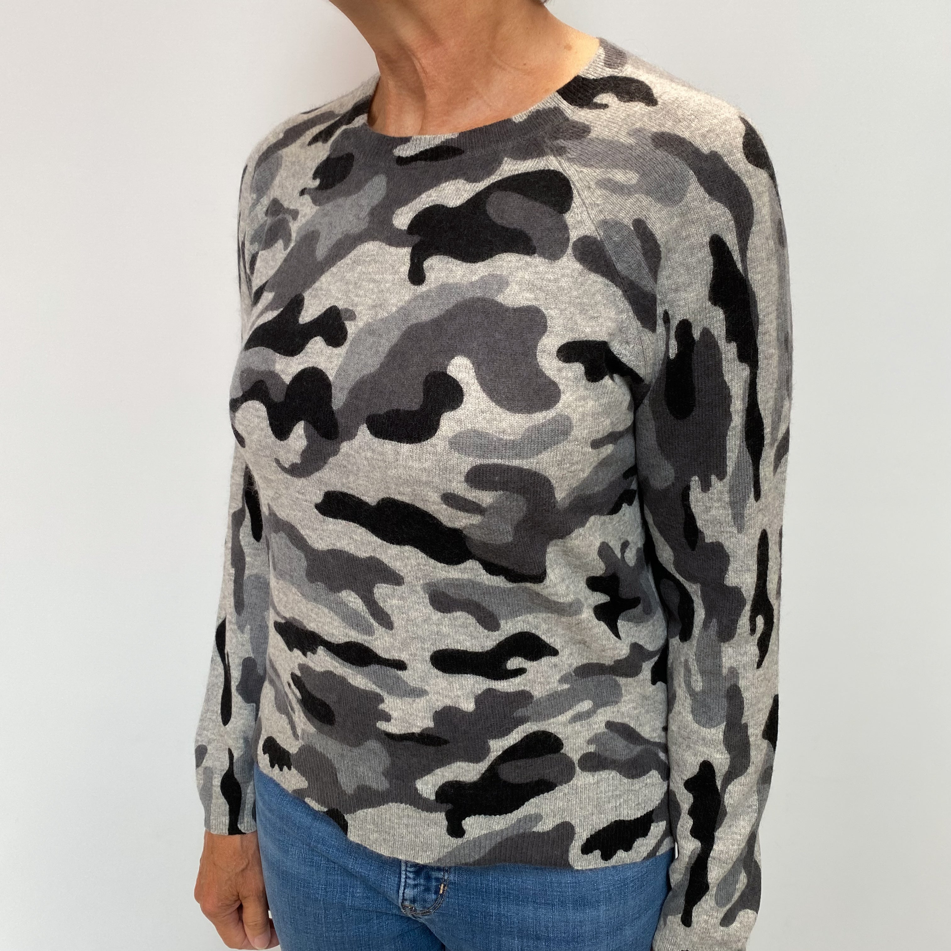 Magaschoni Smoke Grey Camouflage Cashmere Crew Neck Jumper Medium