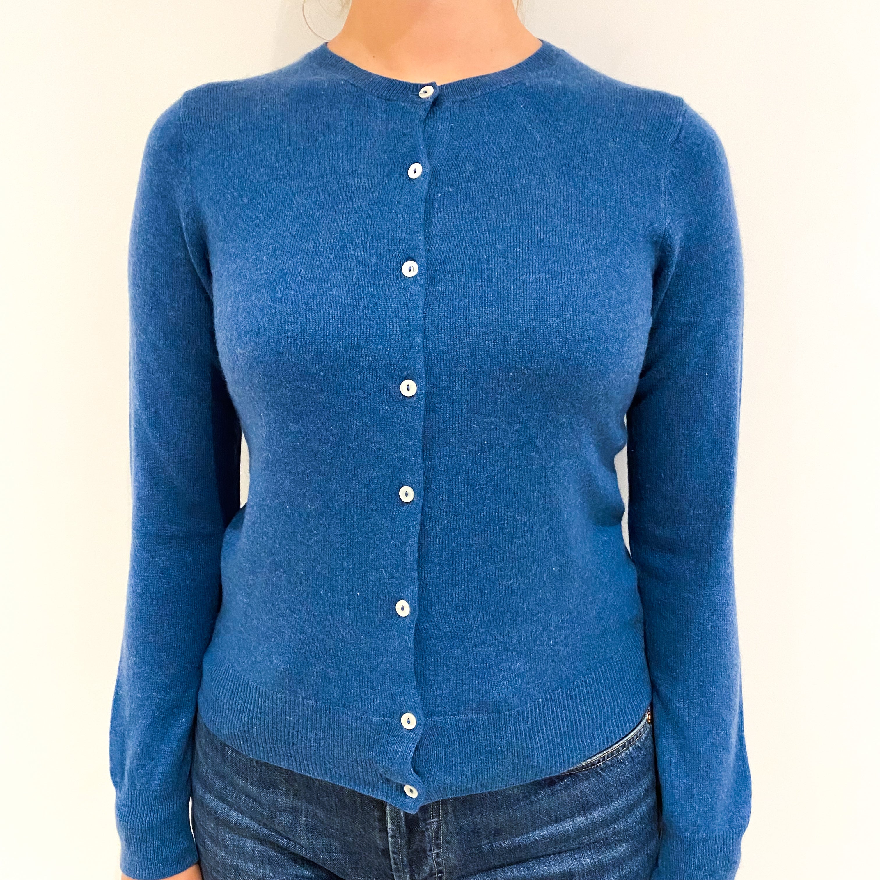 Ocean Blue Cashmere Crew Neck Cardigan Small