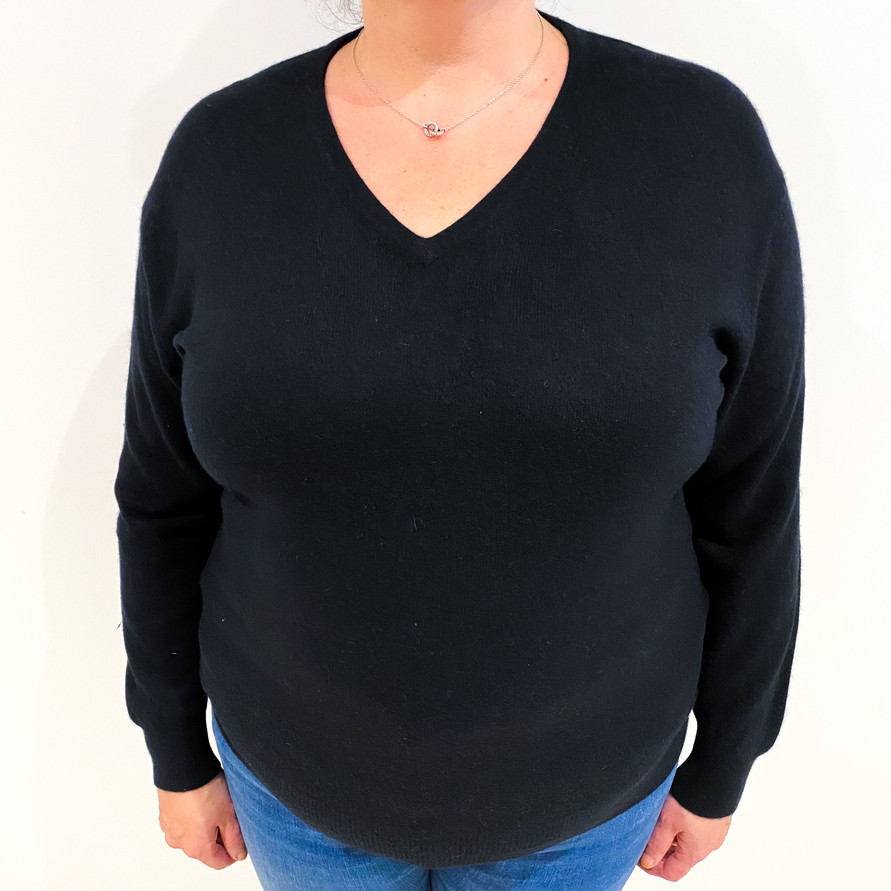 Black Cashmere V Neck Jumper Extra Large