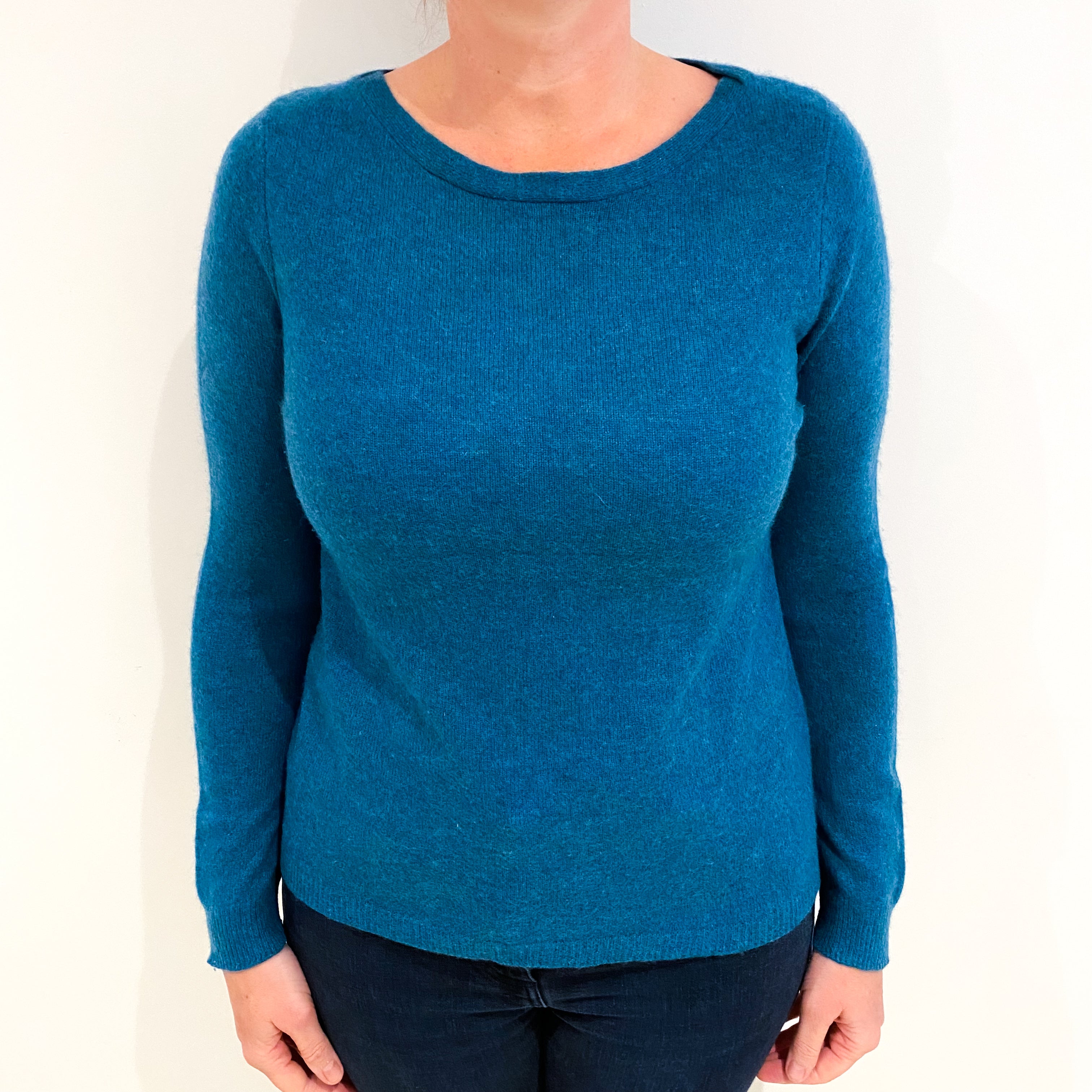 Teal Blue Cashmere Boat Neck Jumper Large