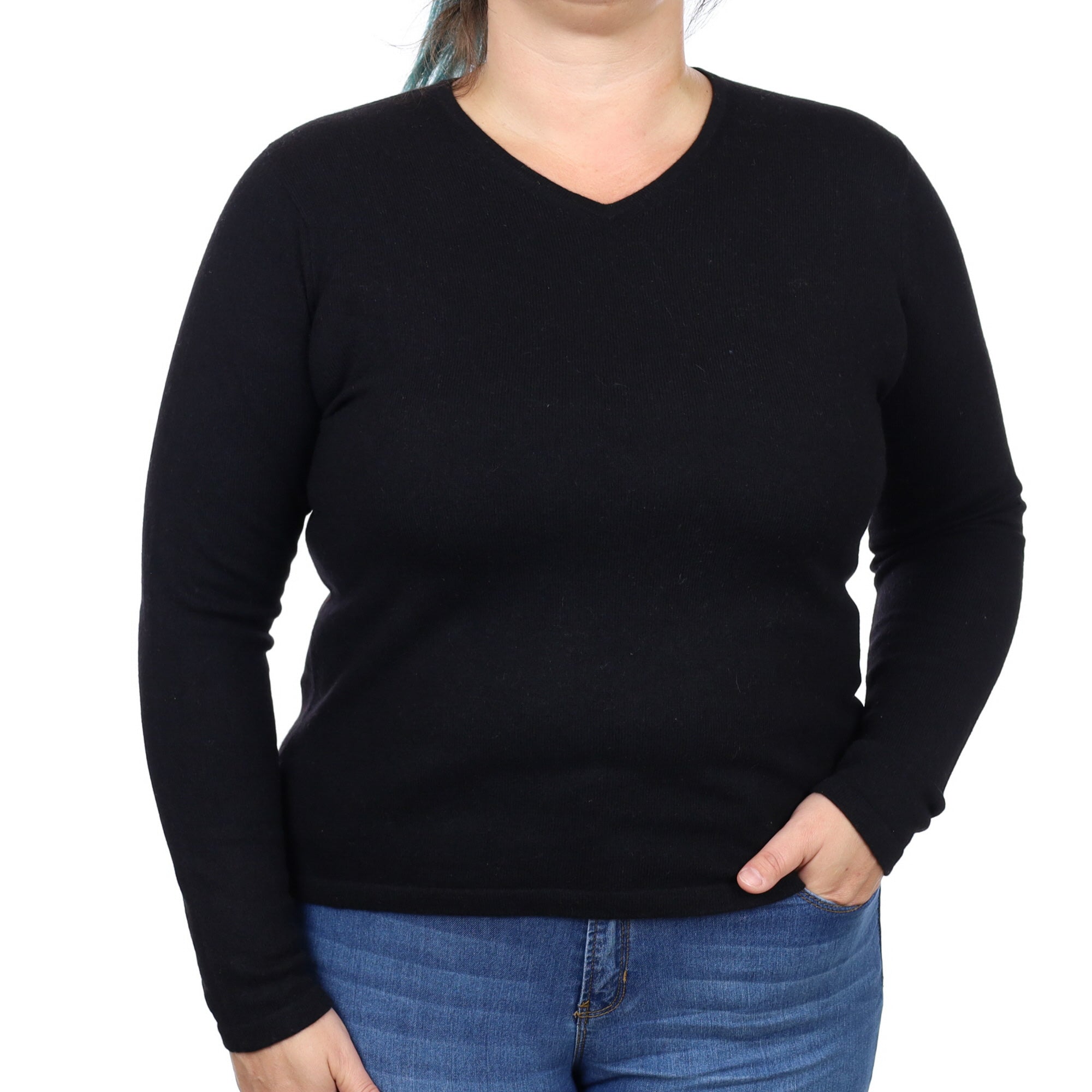 Black Cashmere V Neck Jumper Large