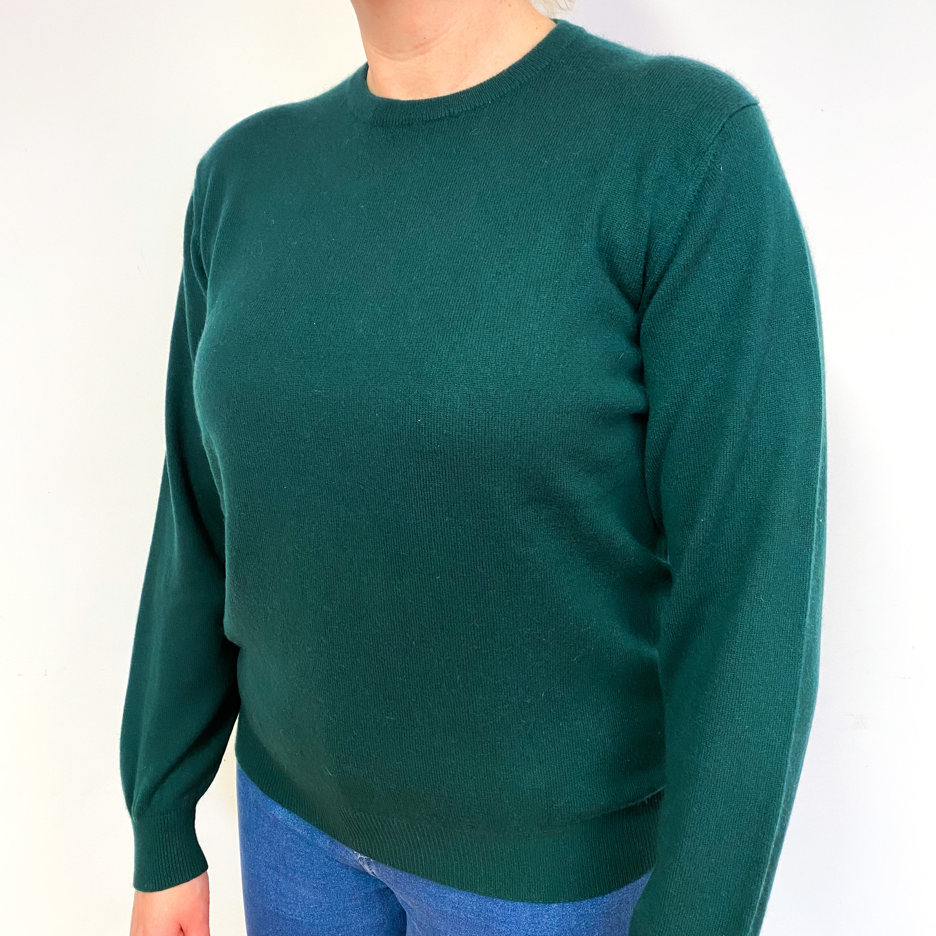 Bottle Green Cashmere Crew Neck Jumper Large