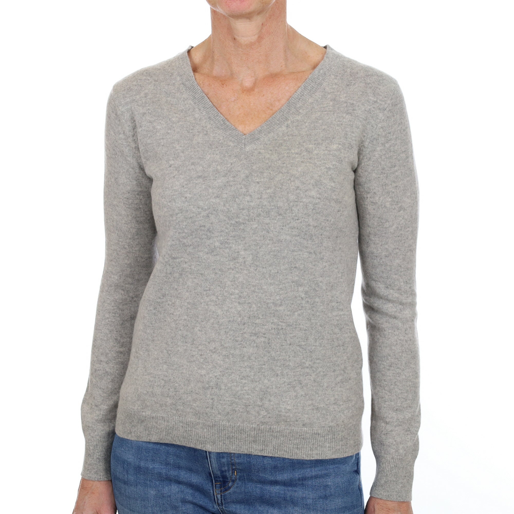 Smoke Grey Cashmere V Neck Jumper Small