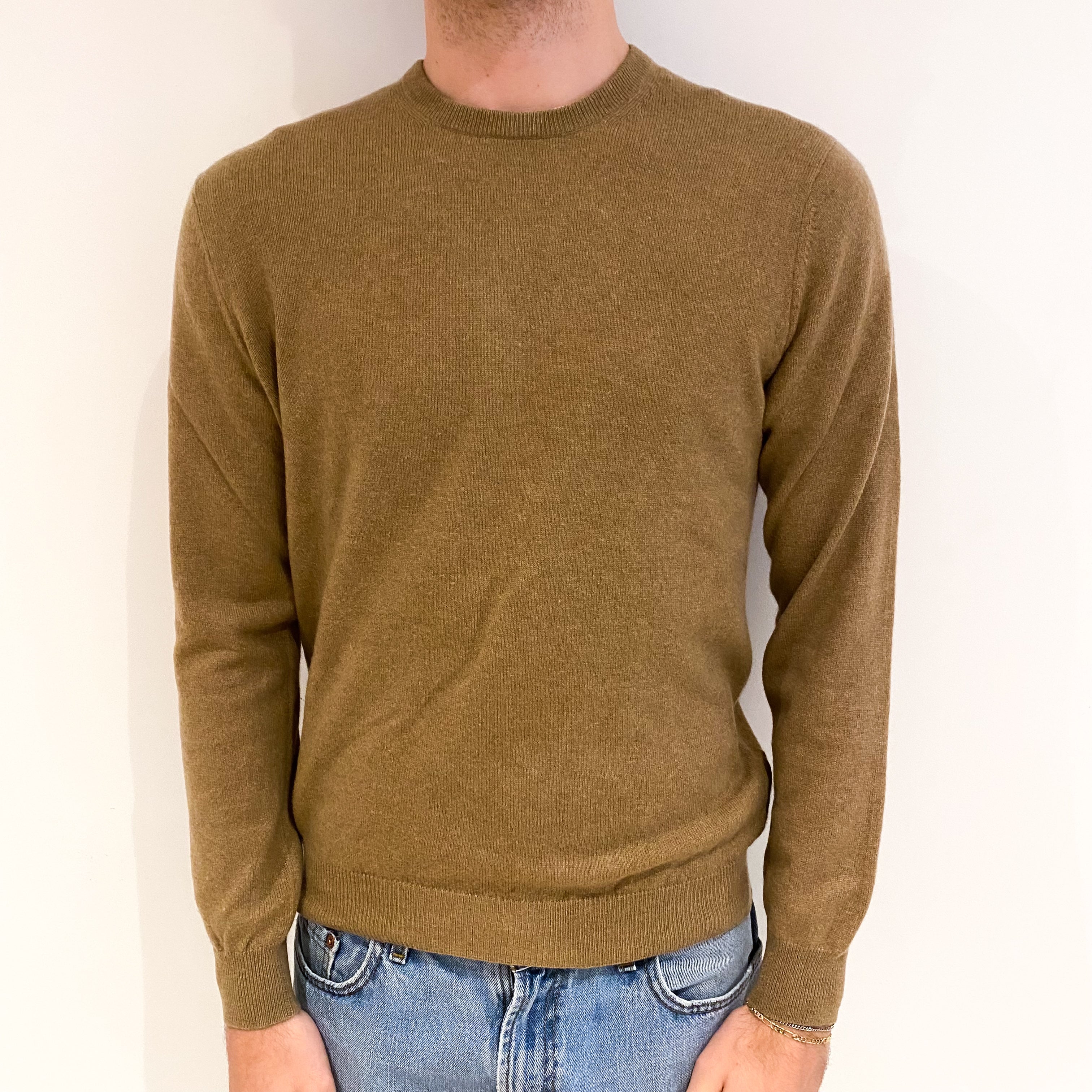 Men's Toffee Brown Cashmere Crew Neck Jumper Medium