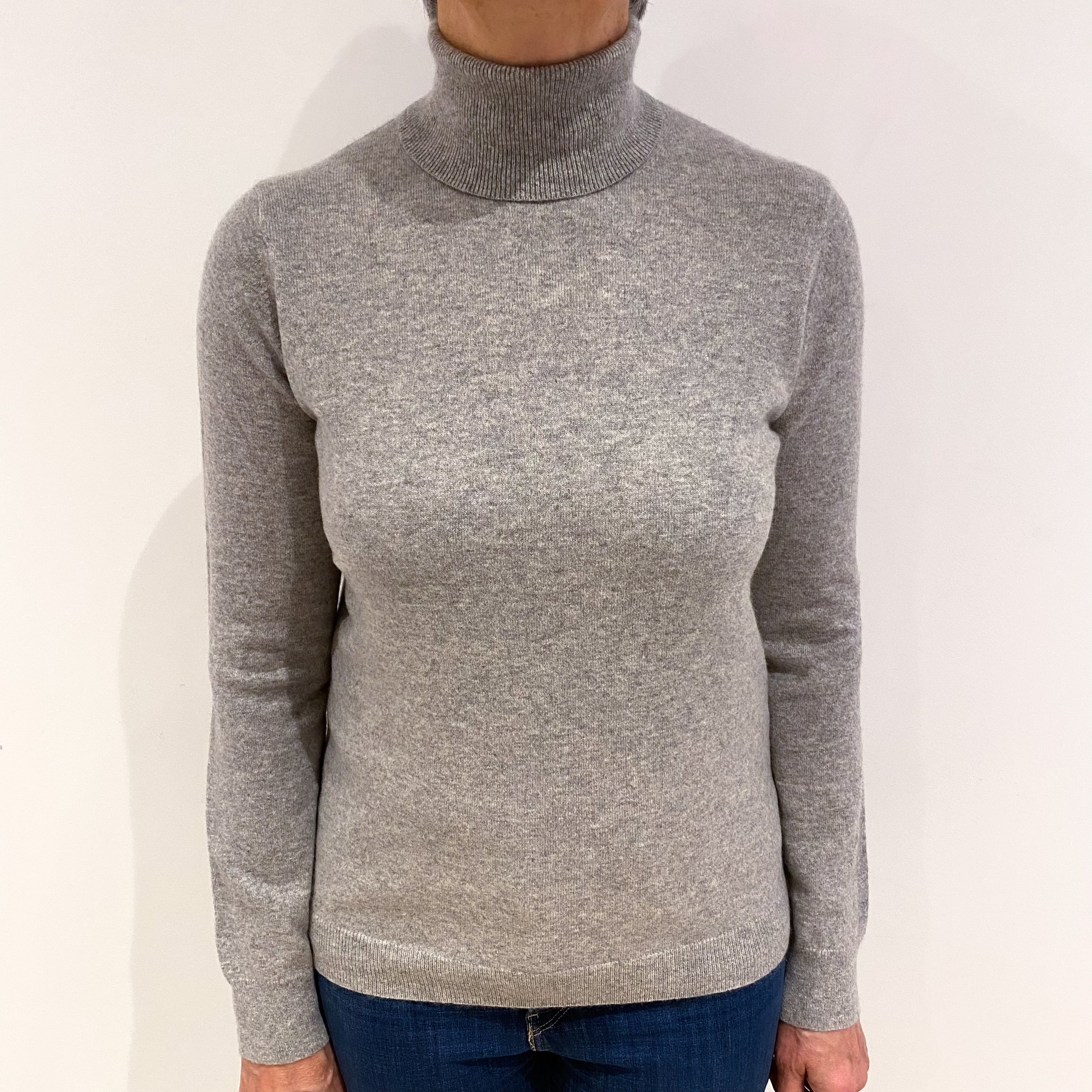 Smoke Grey Cashmere Polo Neck Jumper Medium