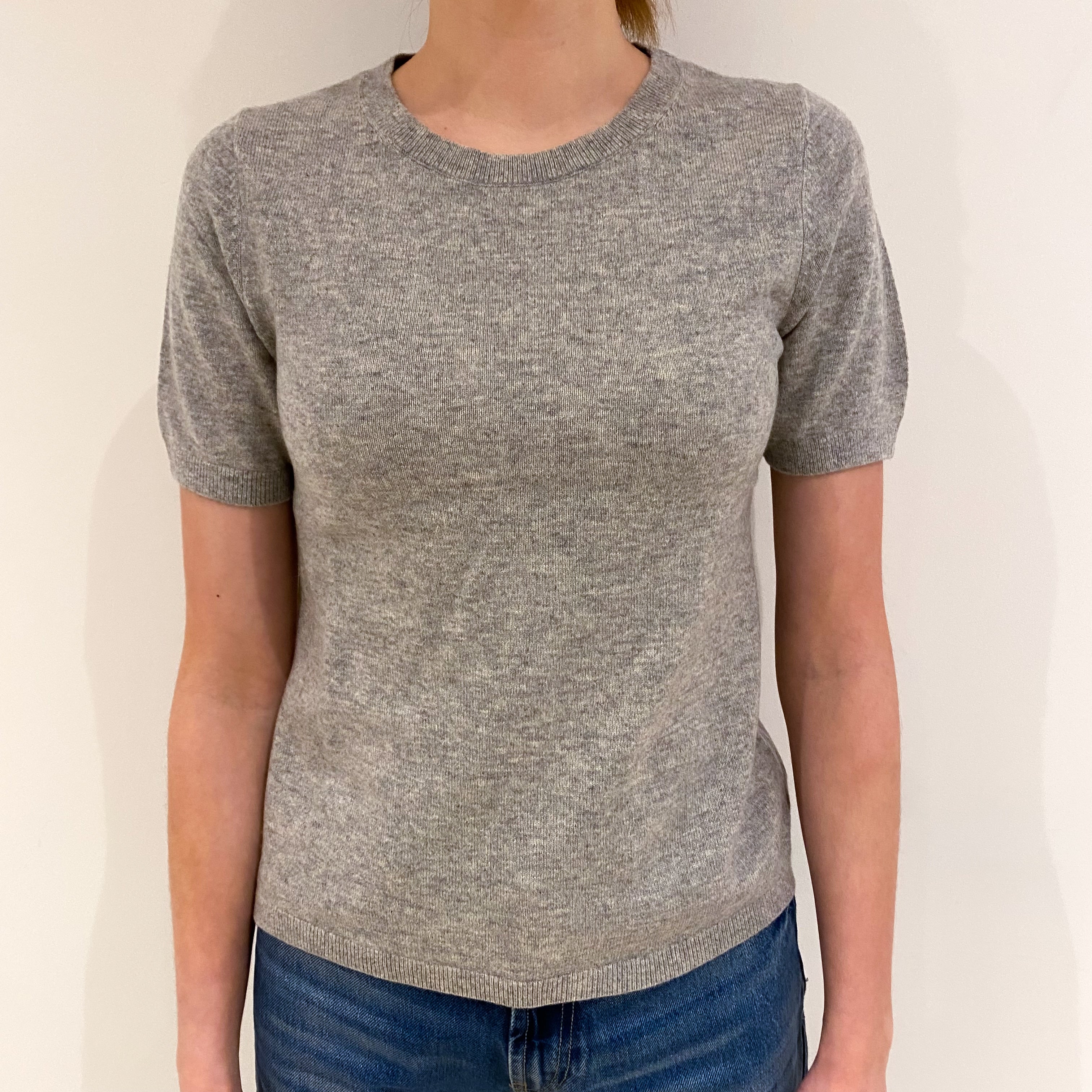 Smoke Grey Cashmere Short Sleeve Crew Neck Jumper Extra Small