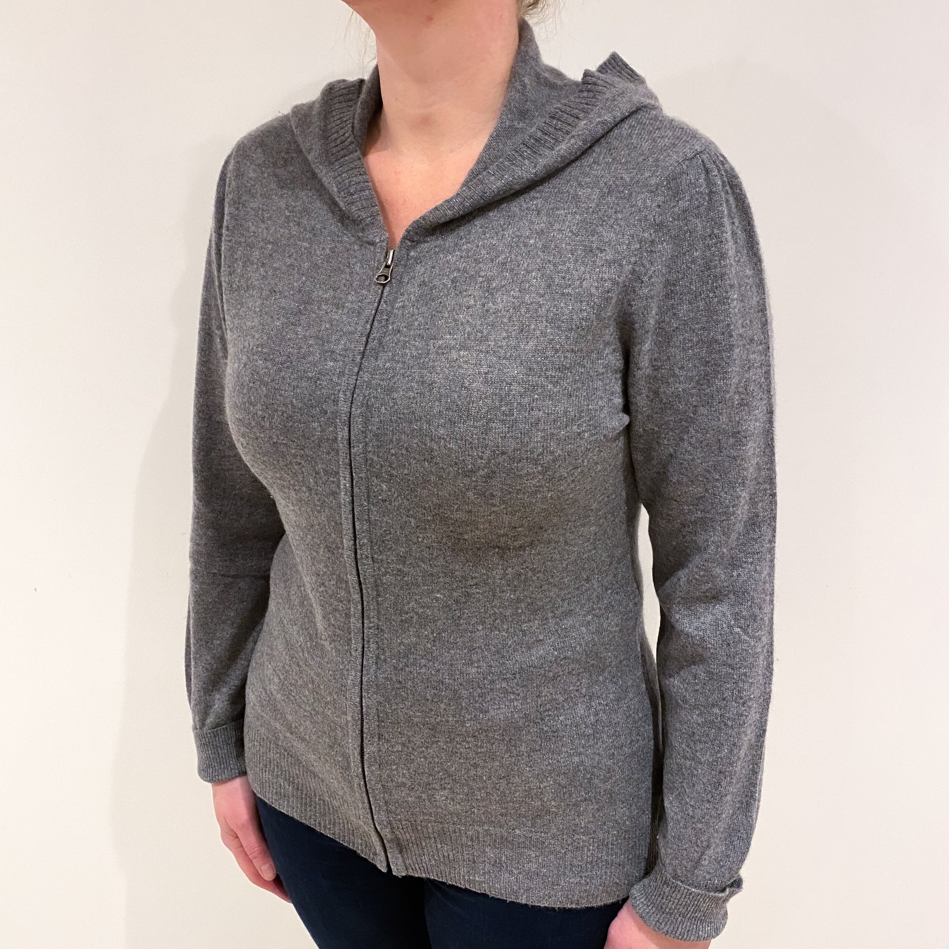 Ash Grey Cashmere Zip Up Hoodie Large
