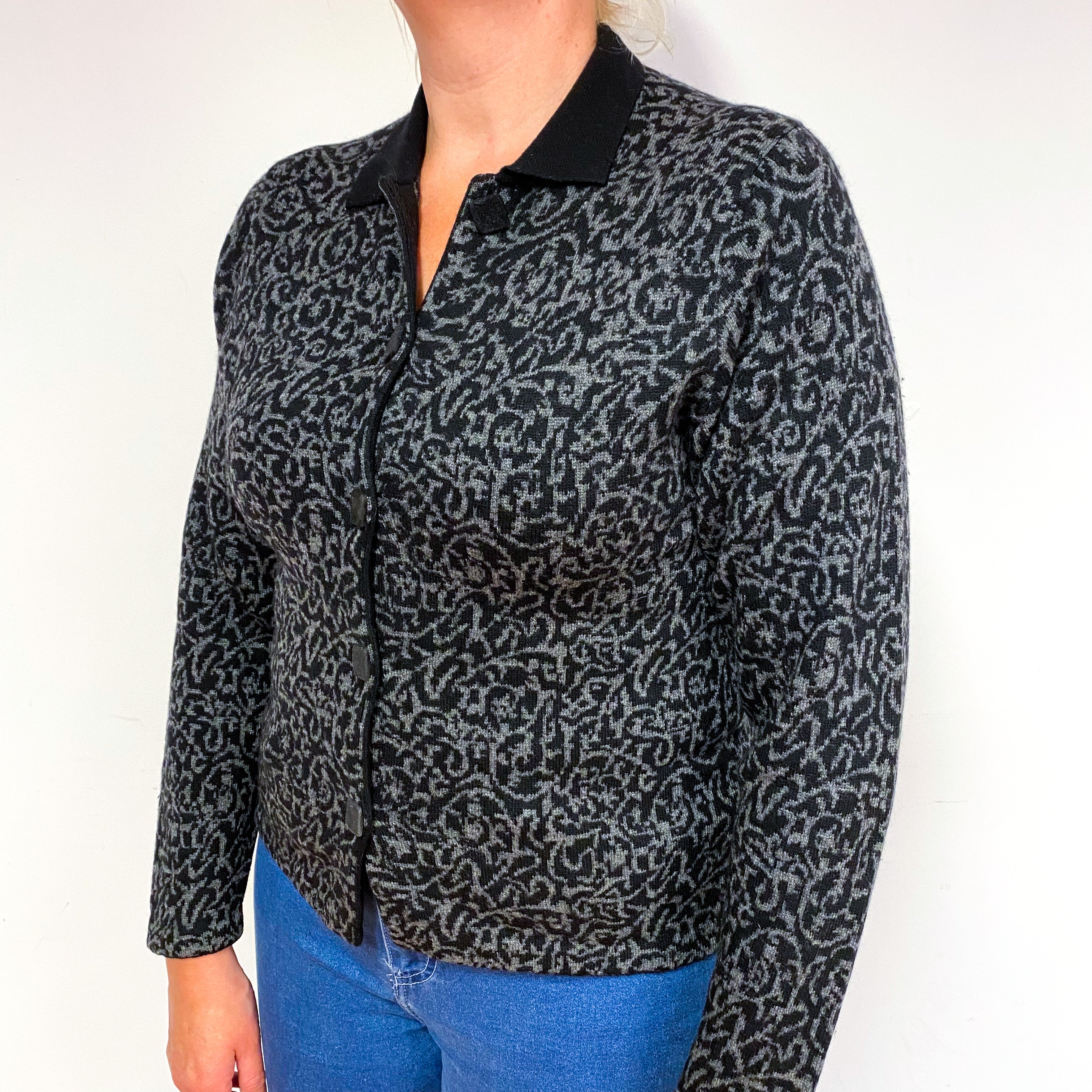 Black and Grey Patterned Cashmere Jacket Large