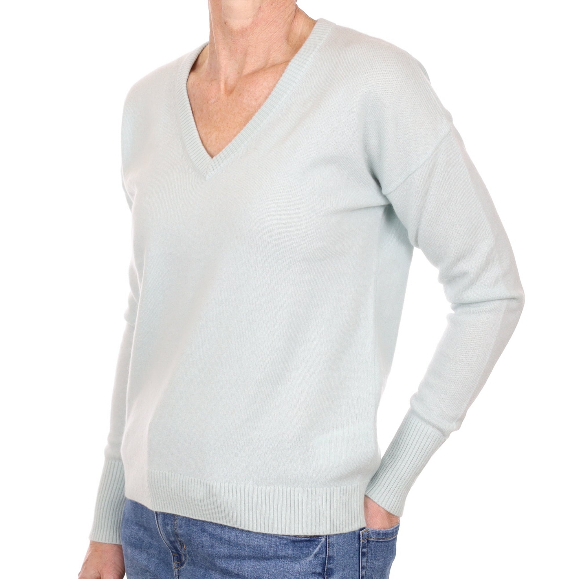 Opal Green Cashmere V Neck Jumper Small