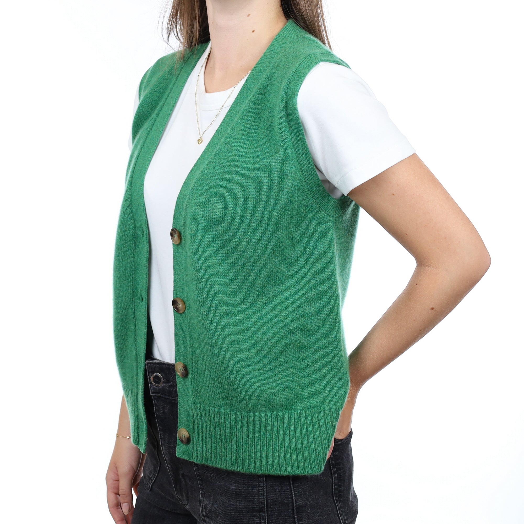 Brand New Shamrock Green Luxury Cashmere V Neck Waistcoat Extra Small UK 6-8