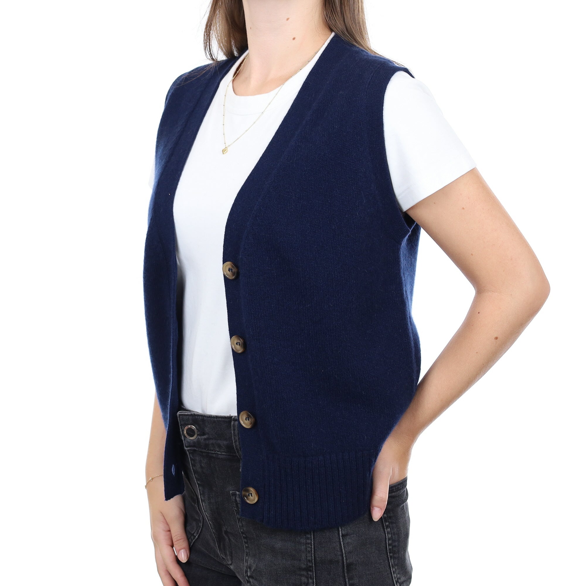 Brand New Navy Luxury Cashmere V Neck Waistcoat Extra Small UK 6-8