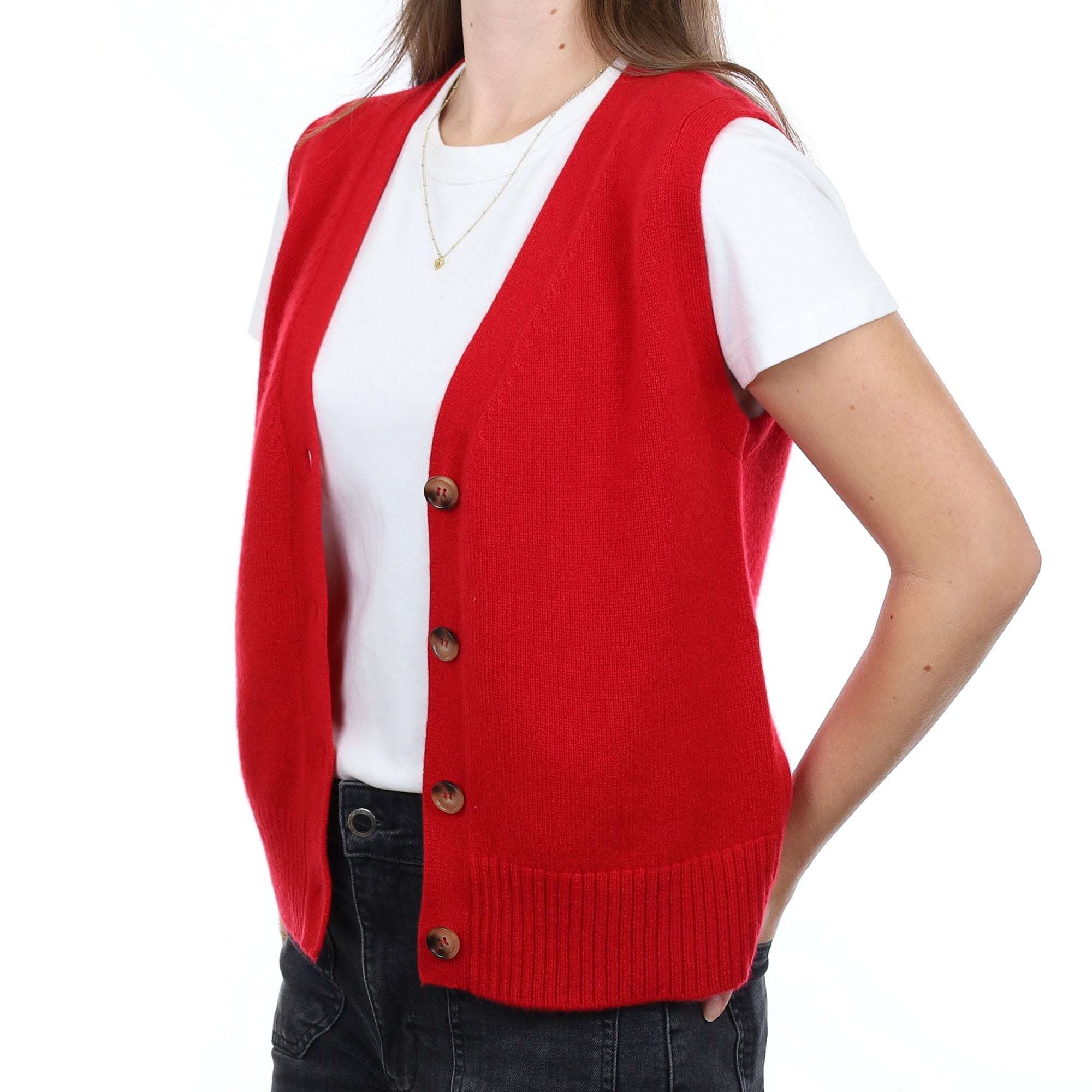 Brand New Post Box Red Luxury Cashmere V Neck Waistcoat Extra Small UK 6-8