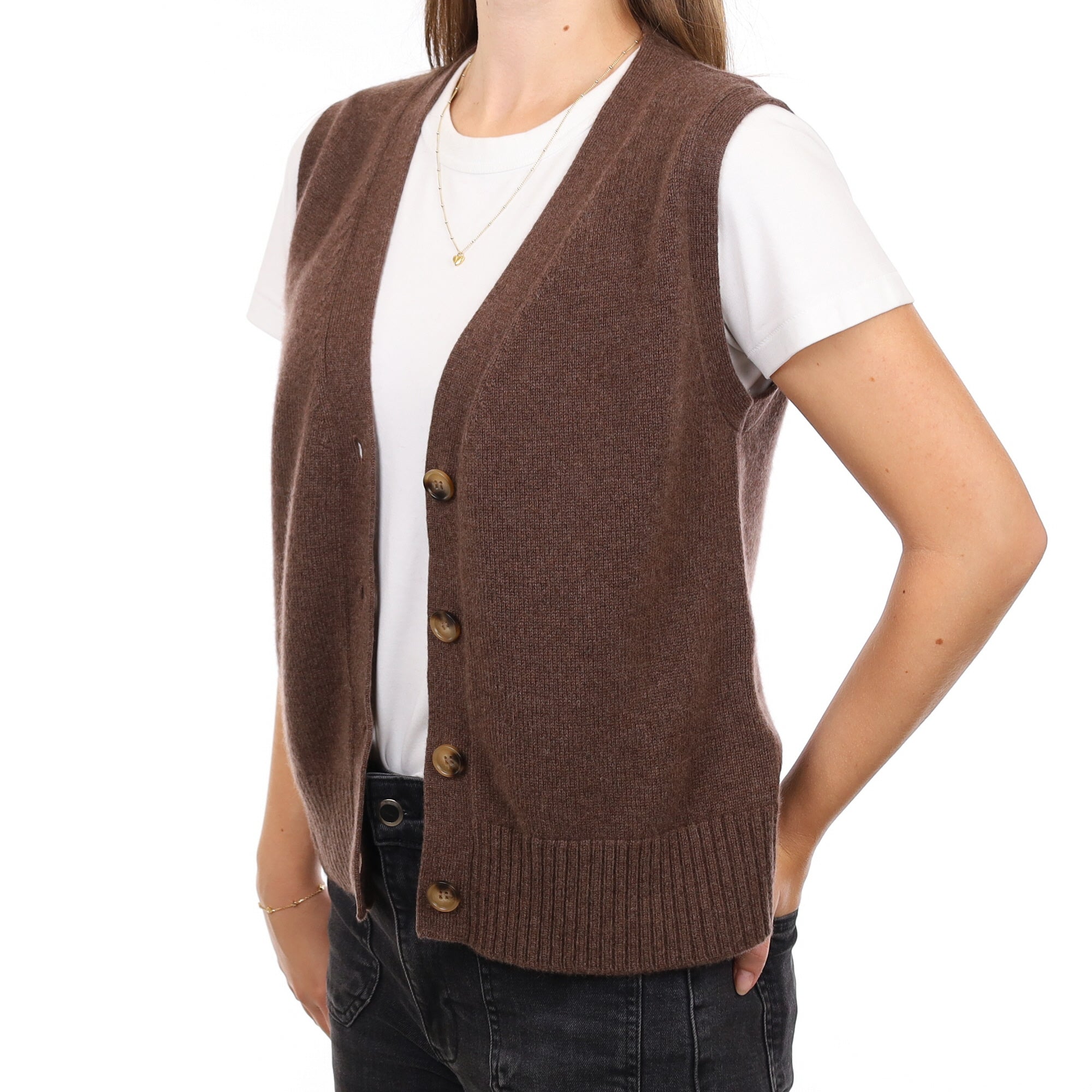 Brand New Mocha Luxury Cashmere V Neck Waistcoat Extra Small UK 6-8