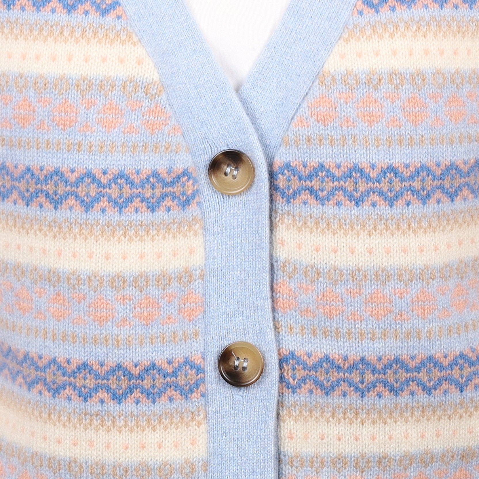 Brand New Baby Blue and Shell Pink Fair Isle Luxury Cashmere V Neck Waistcoat Large UK 16-18