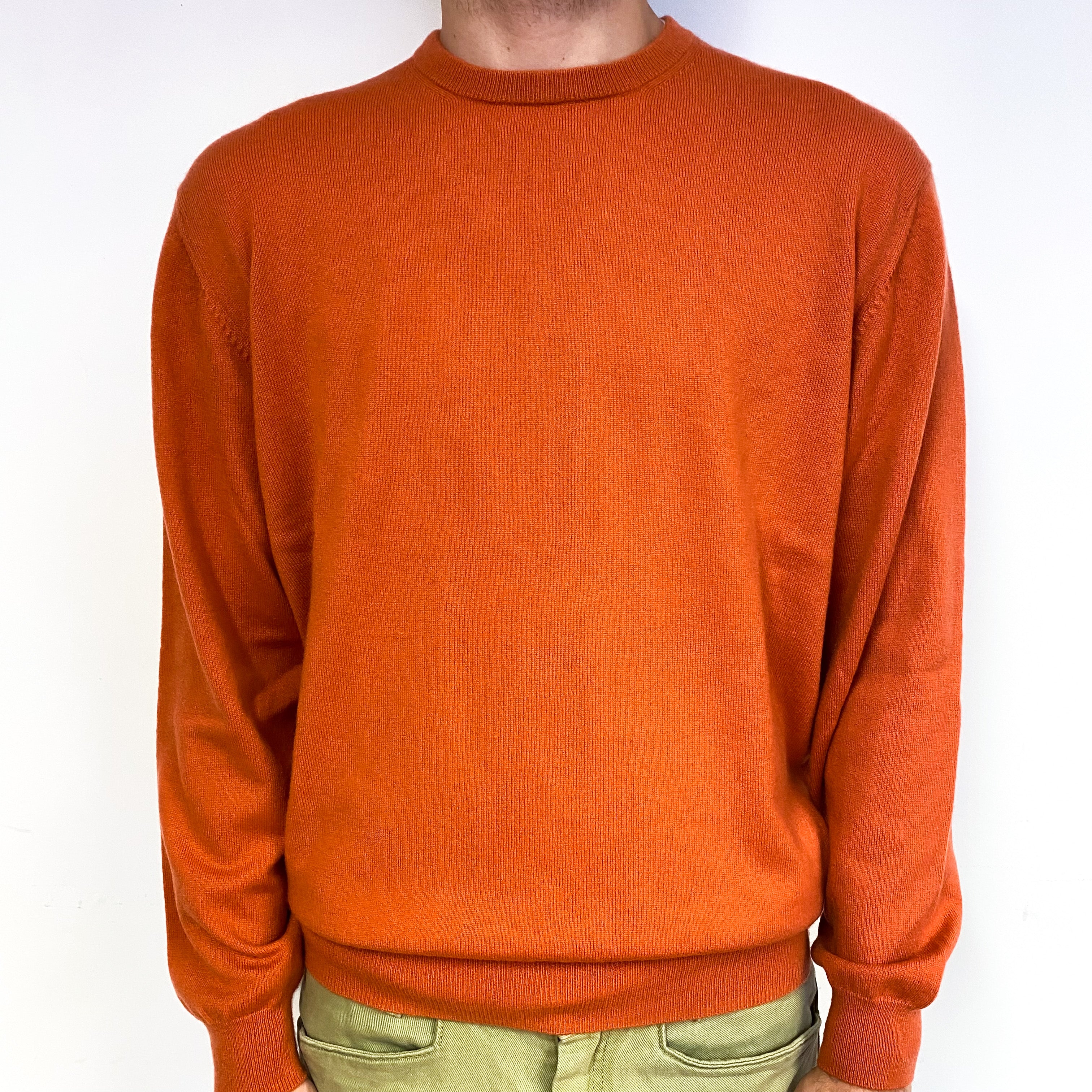 Men's Burnt Orange Cashmere Crew Neck Jumper Large