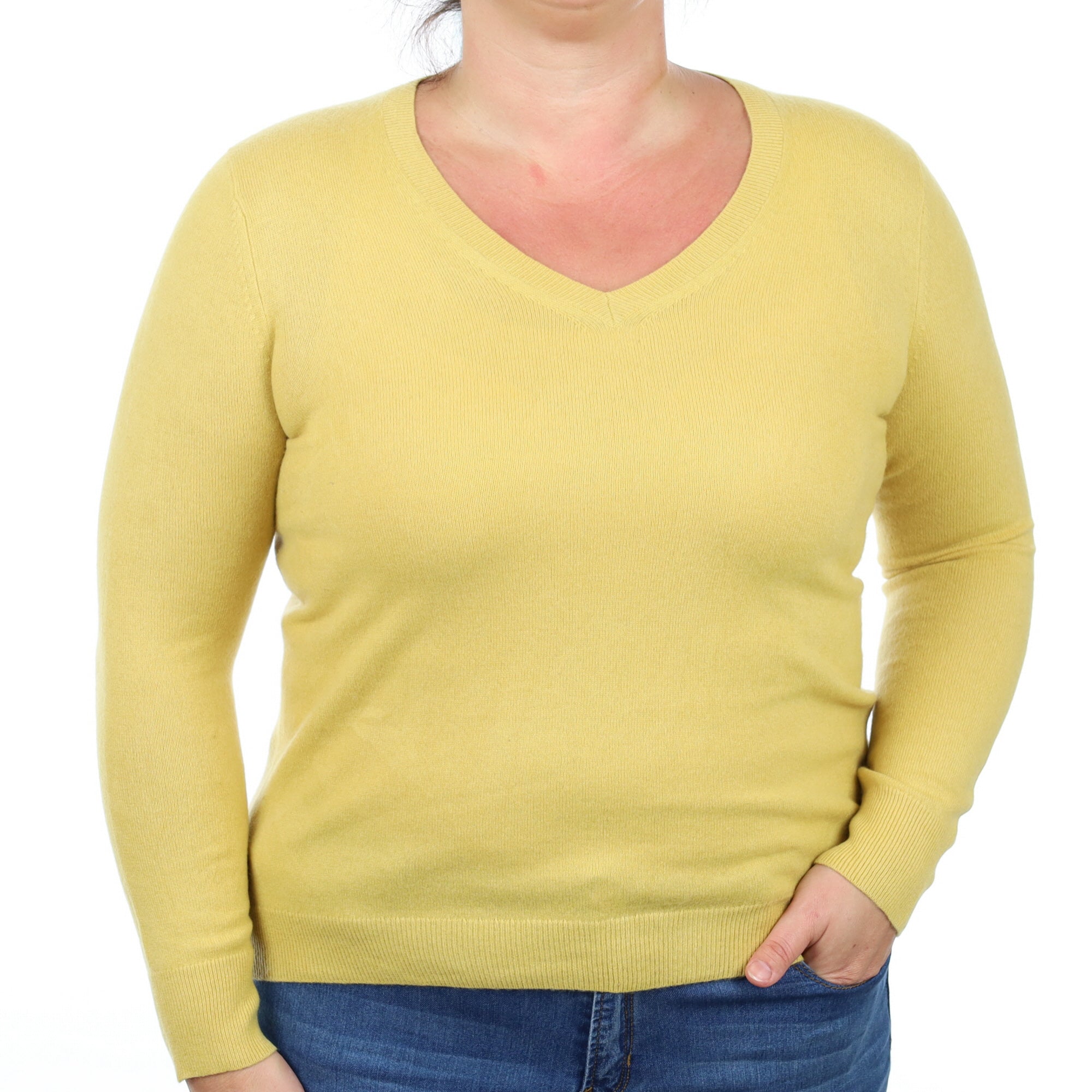 Pineapple Yellow Cashmere V Neck Jumper Large