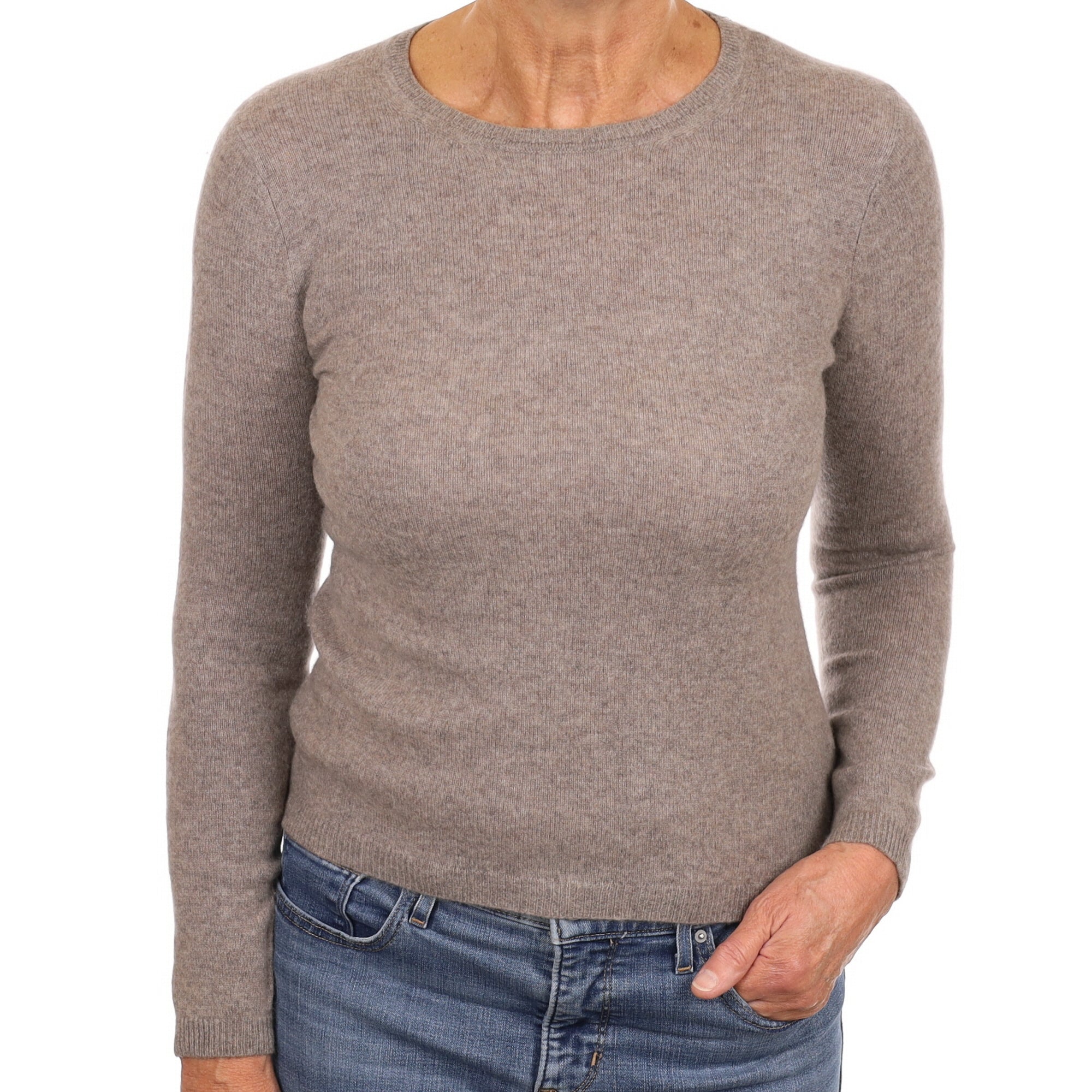 Mink Brown Cashmere Crew Neck Jumper Medium
