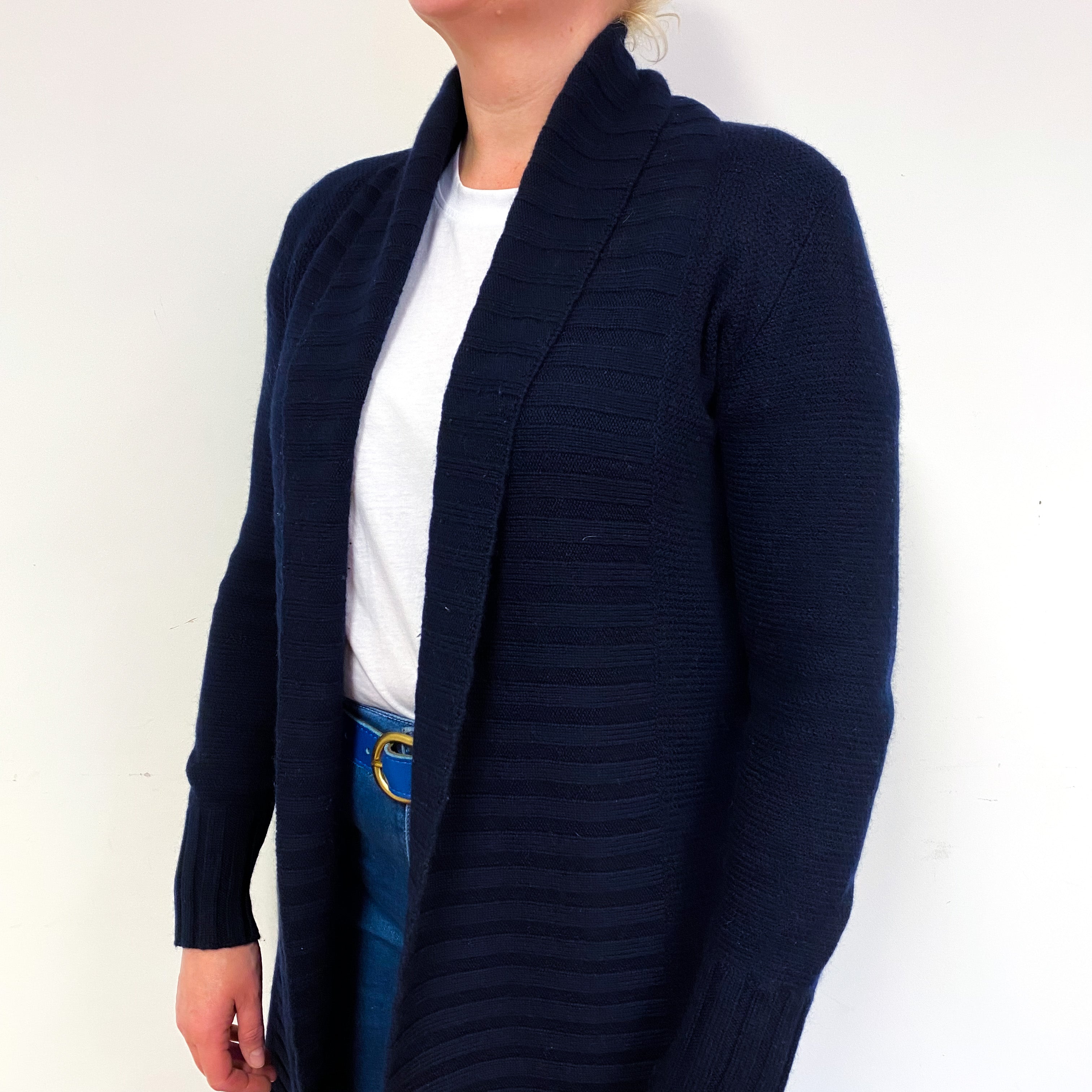 Darkest Navy Chunky Cashmere Edge to Edge Cardigan Large