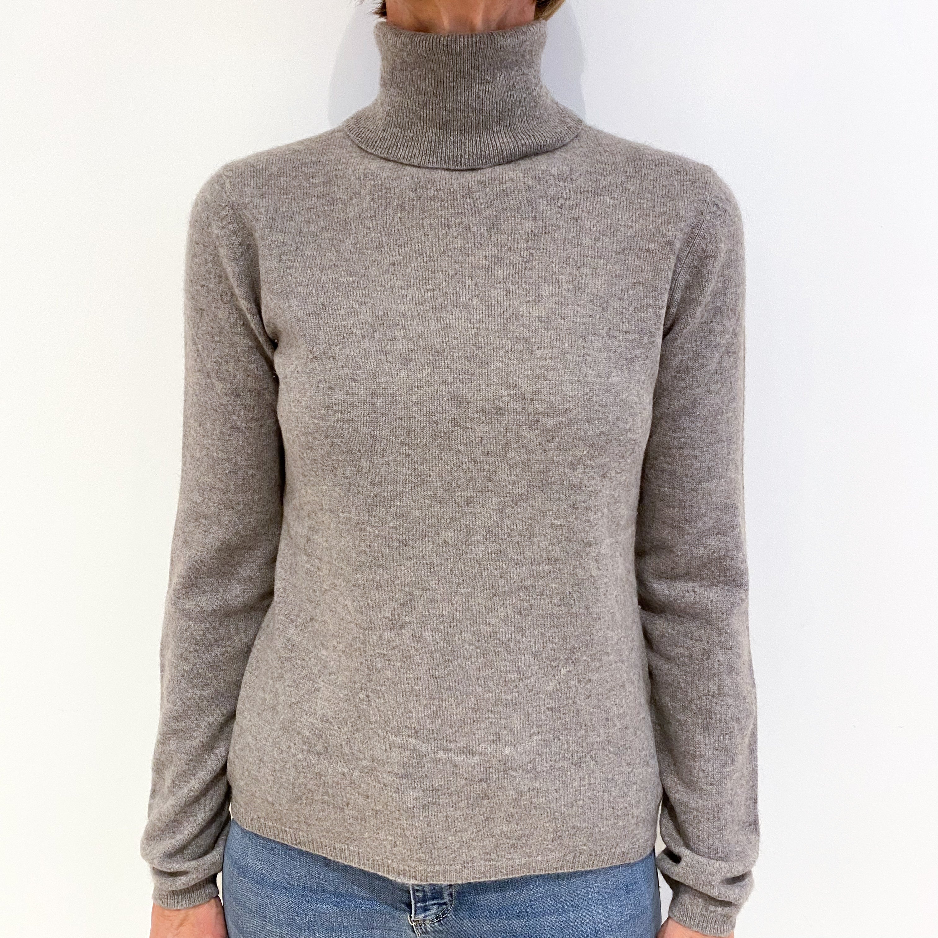 Ash Grey Cashmere Polo Neck Jumper Small