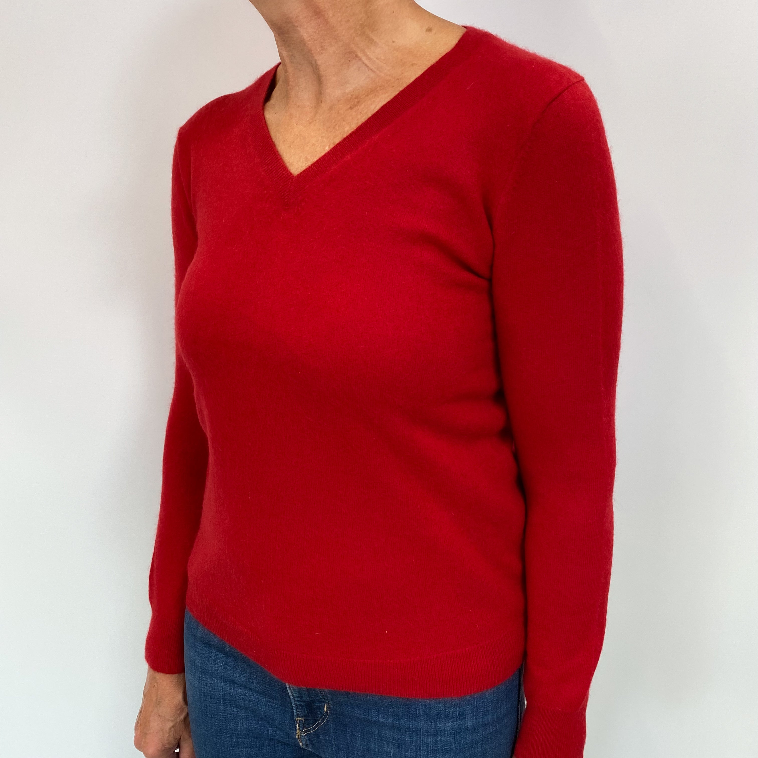 Scarlet Red Cashmere V Neck Jumper Medium