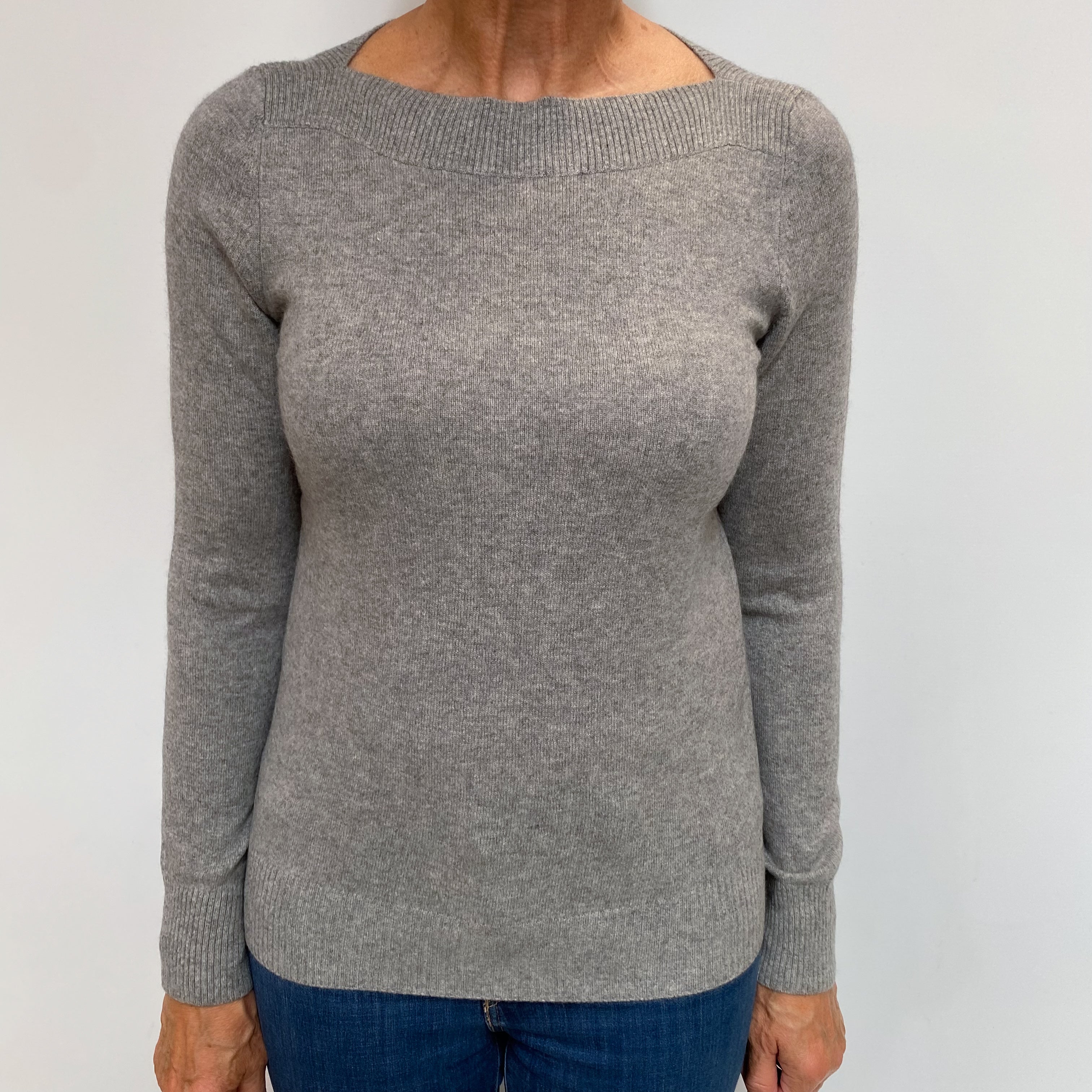 Ash Grey Cashmere Slash Neck Jumper Medium