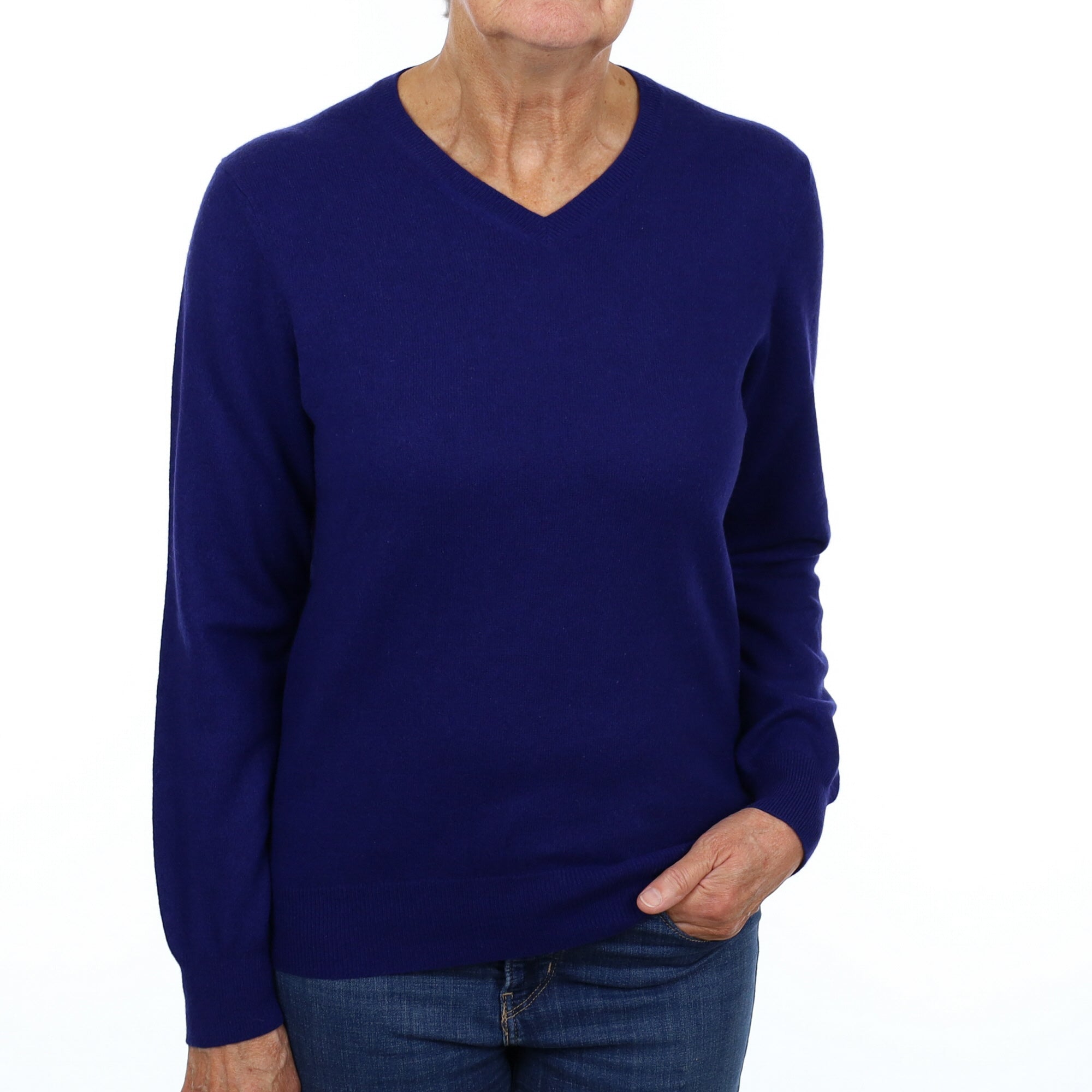Indigo Blue Cashmere V Neck Jumper Medium