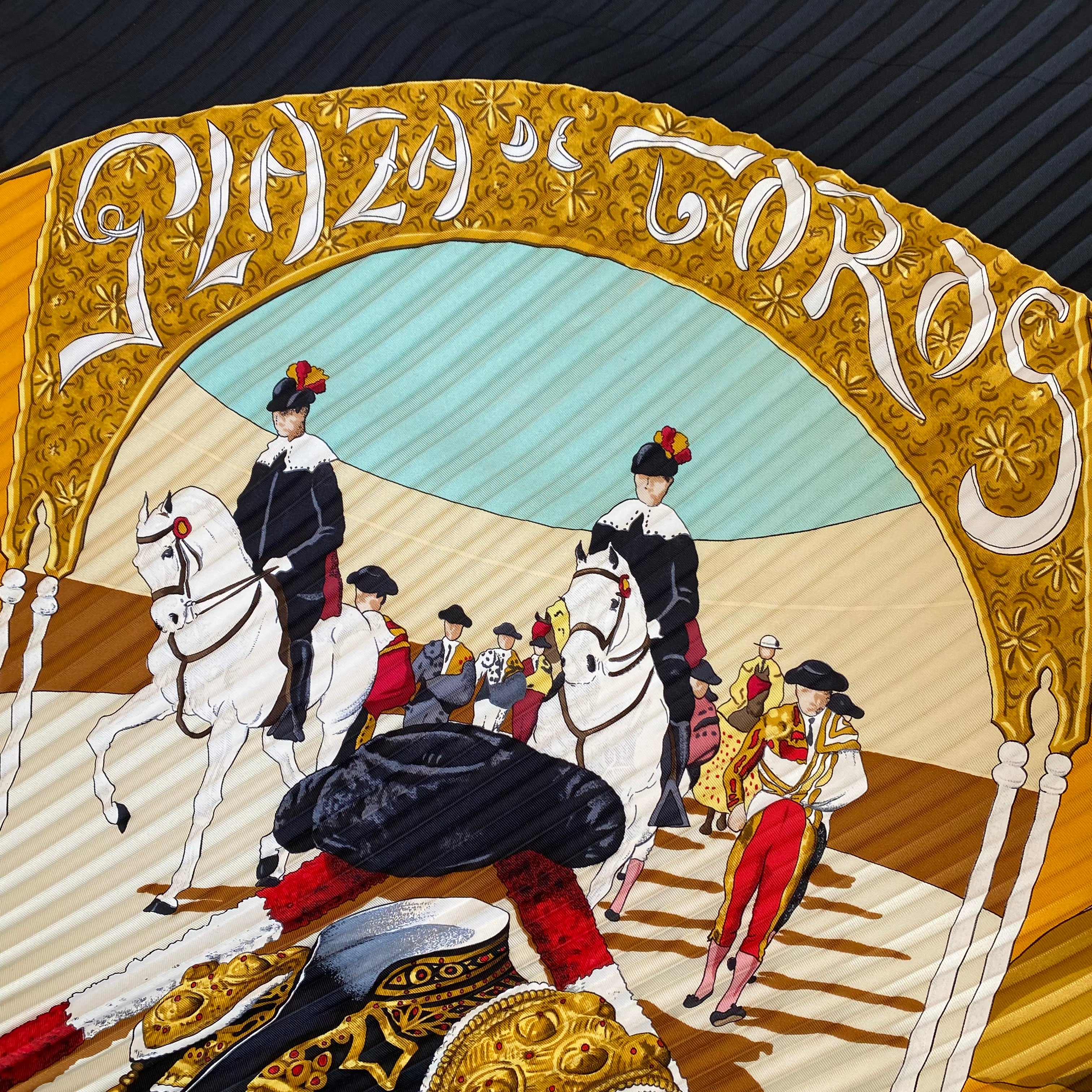Hermès Plaza de Toros Plisse Silk Scarf Rare