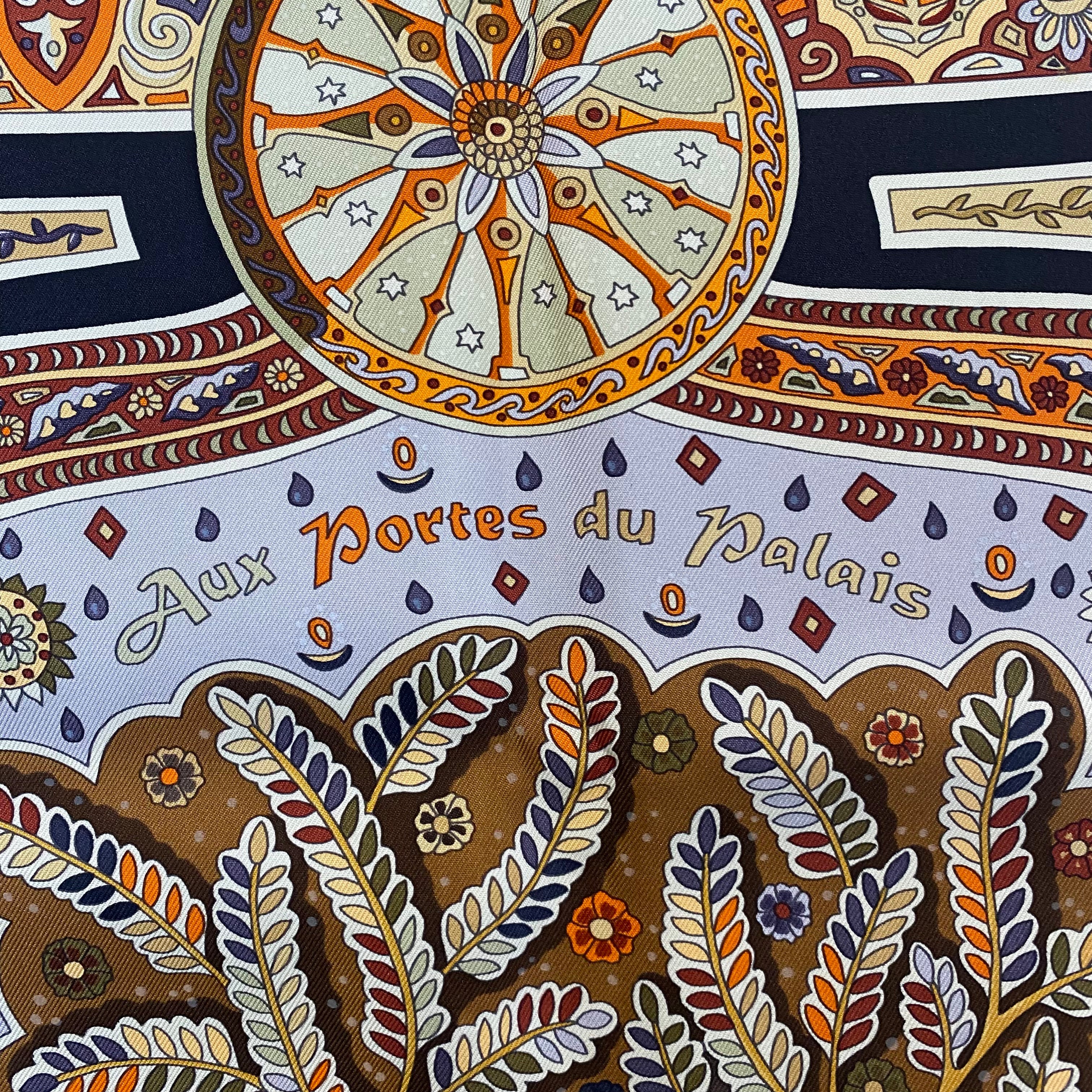Brand New Boxed Hermès Aux Portes du Palais Silk Scarf
