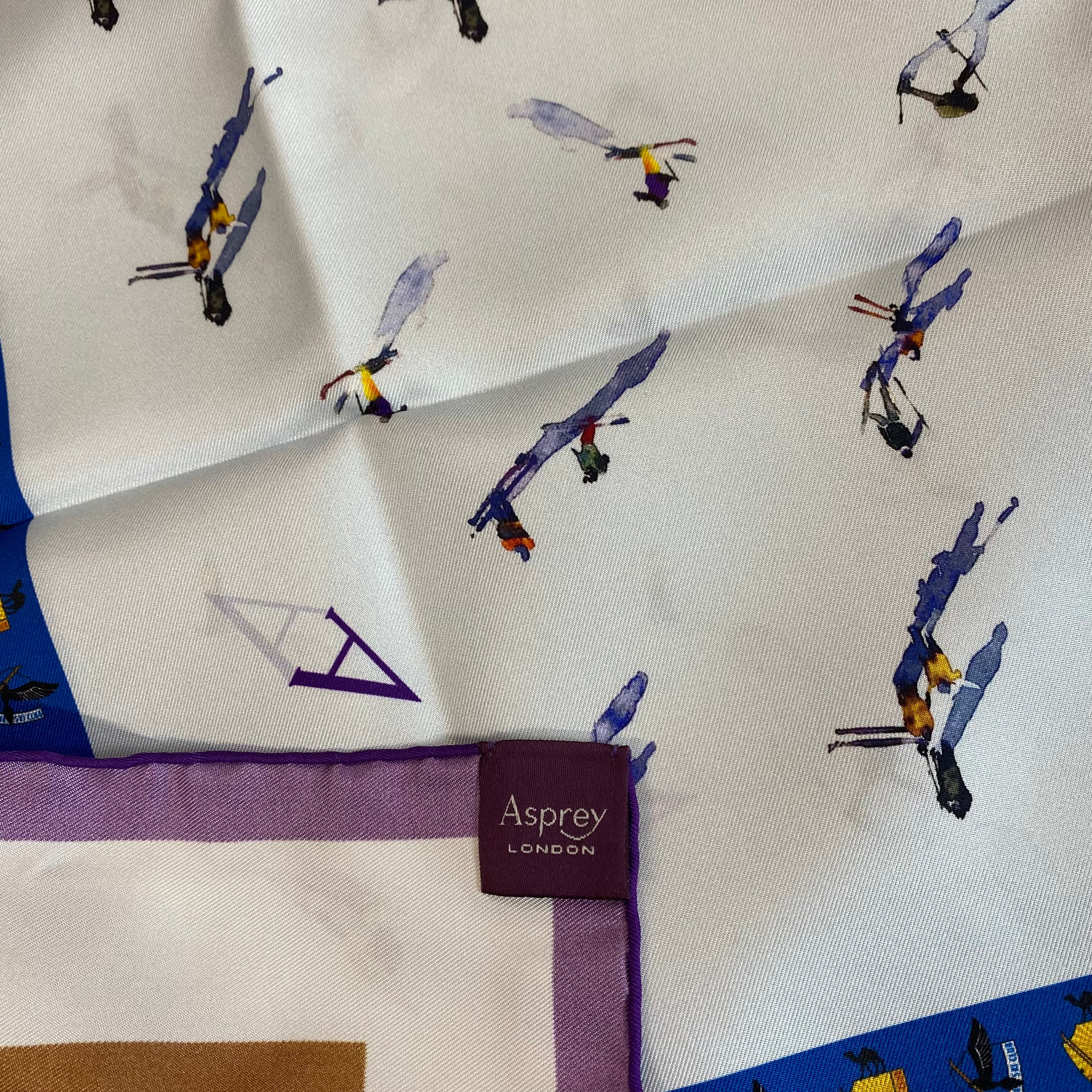 Pristine Asprey Ski Boxed Silk Scarf