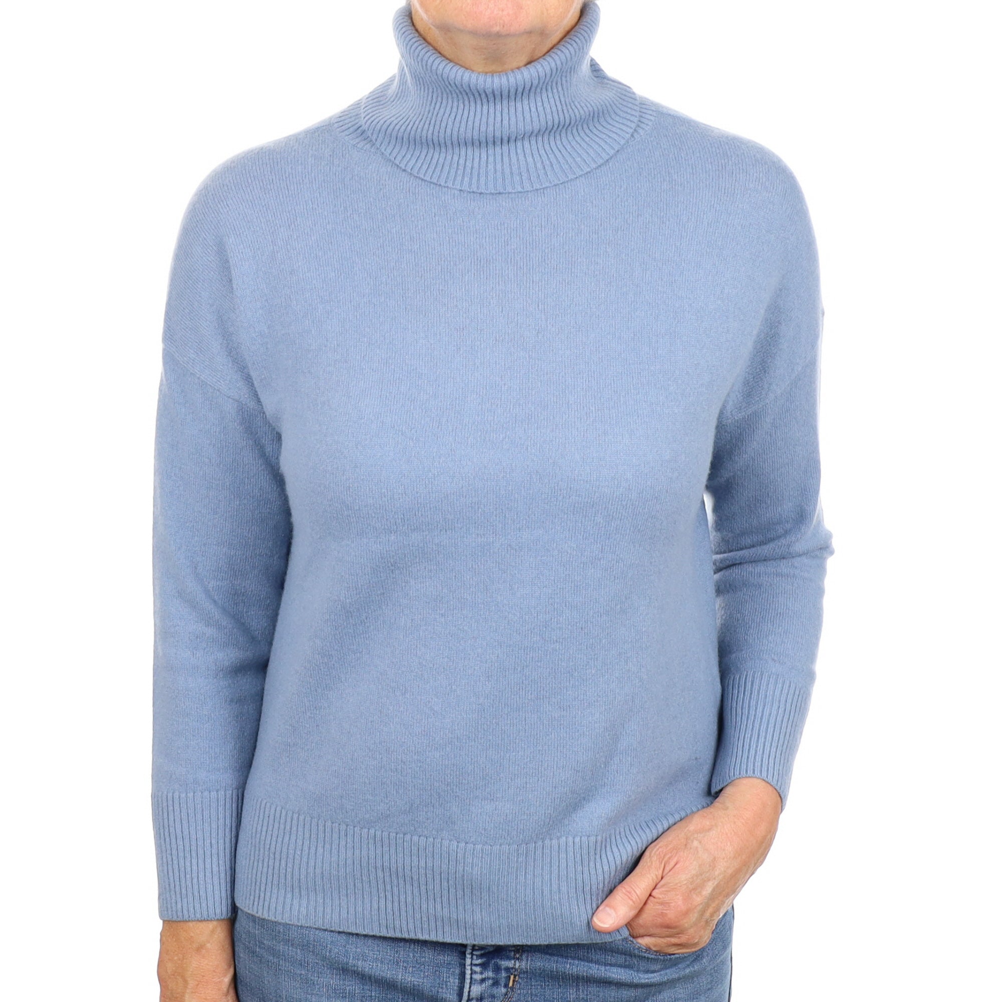 Denim Blue Cashmere Polo Neck Jumper Medium