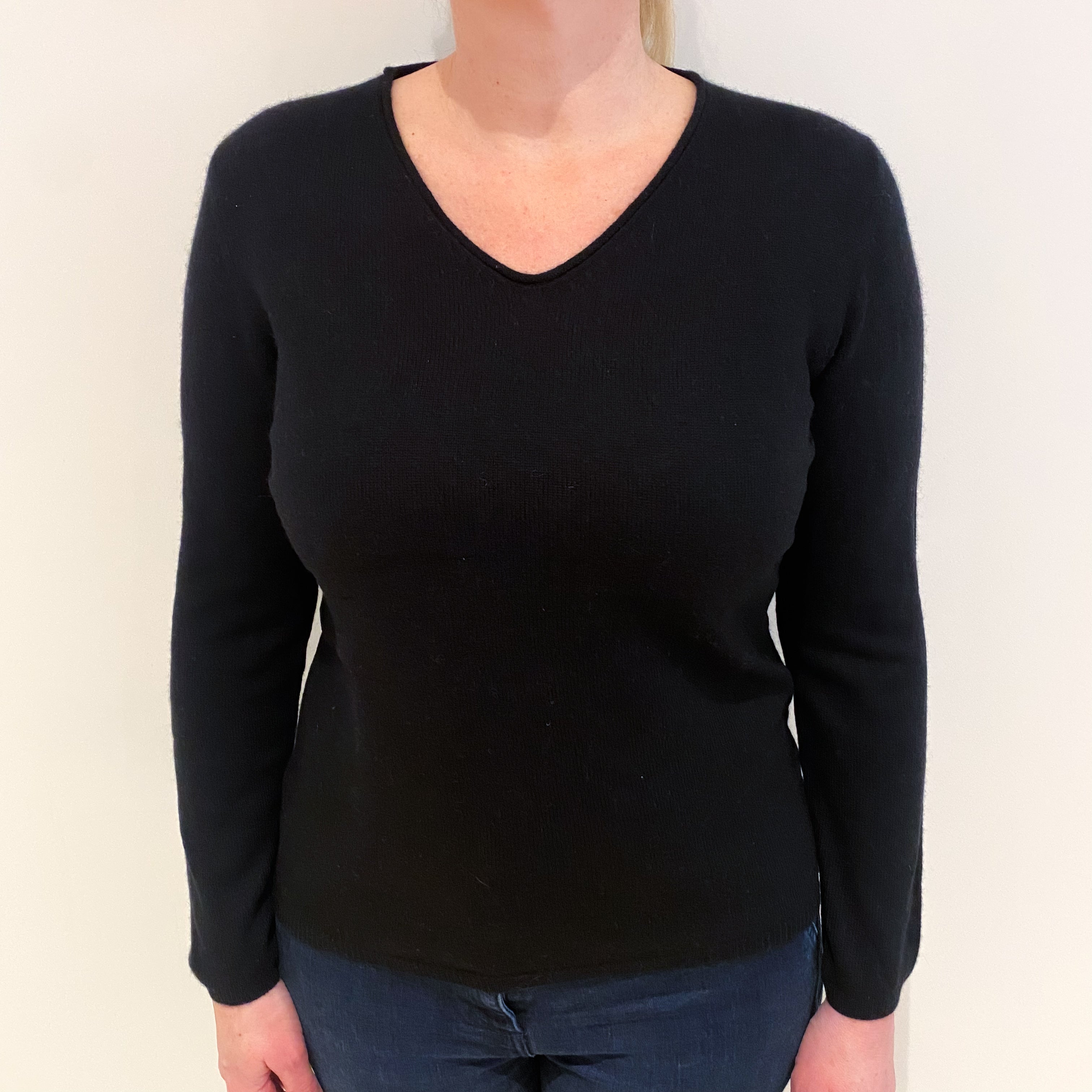 Black Cashmere V Neck Jumper Large