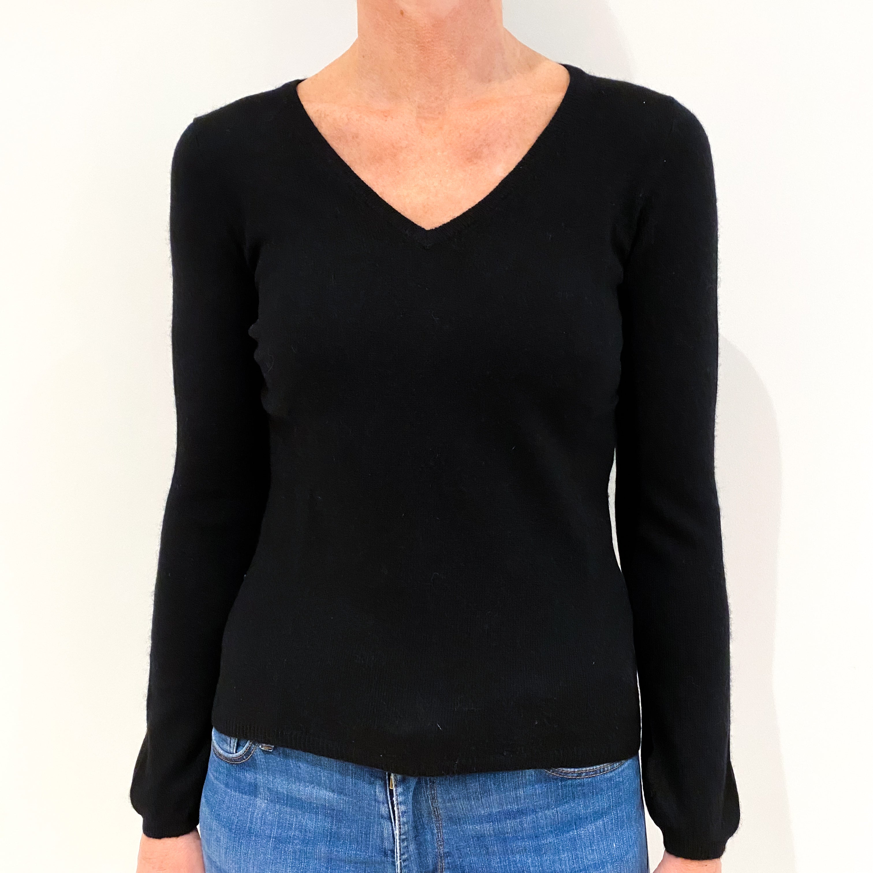Black Cashmere V-Neck Jumper Small