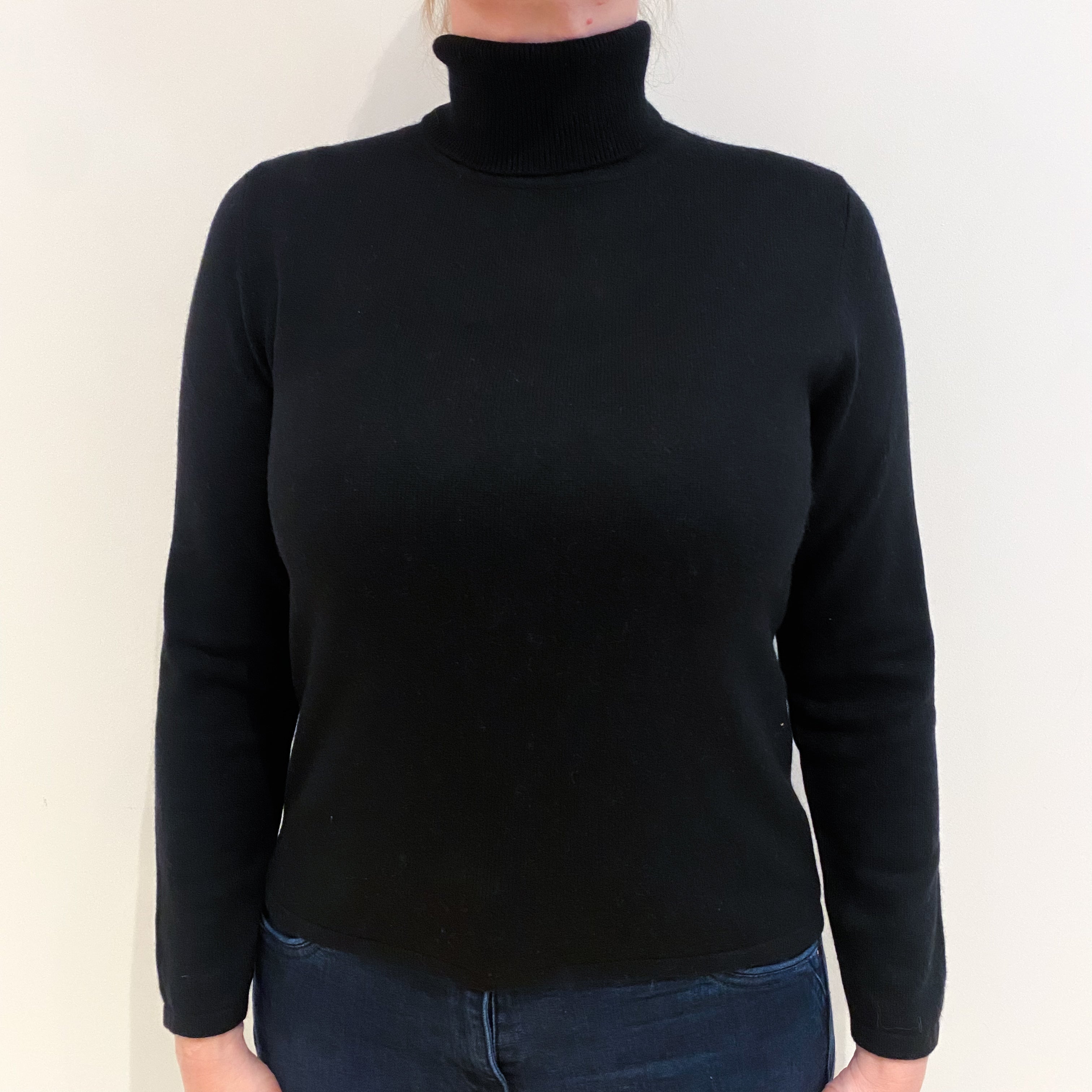 Black Cashmere Polo Neck Jumper Large