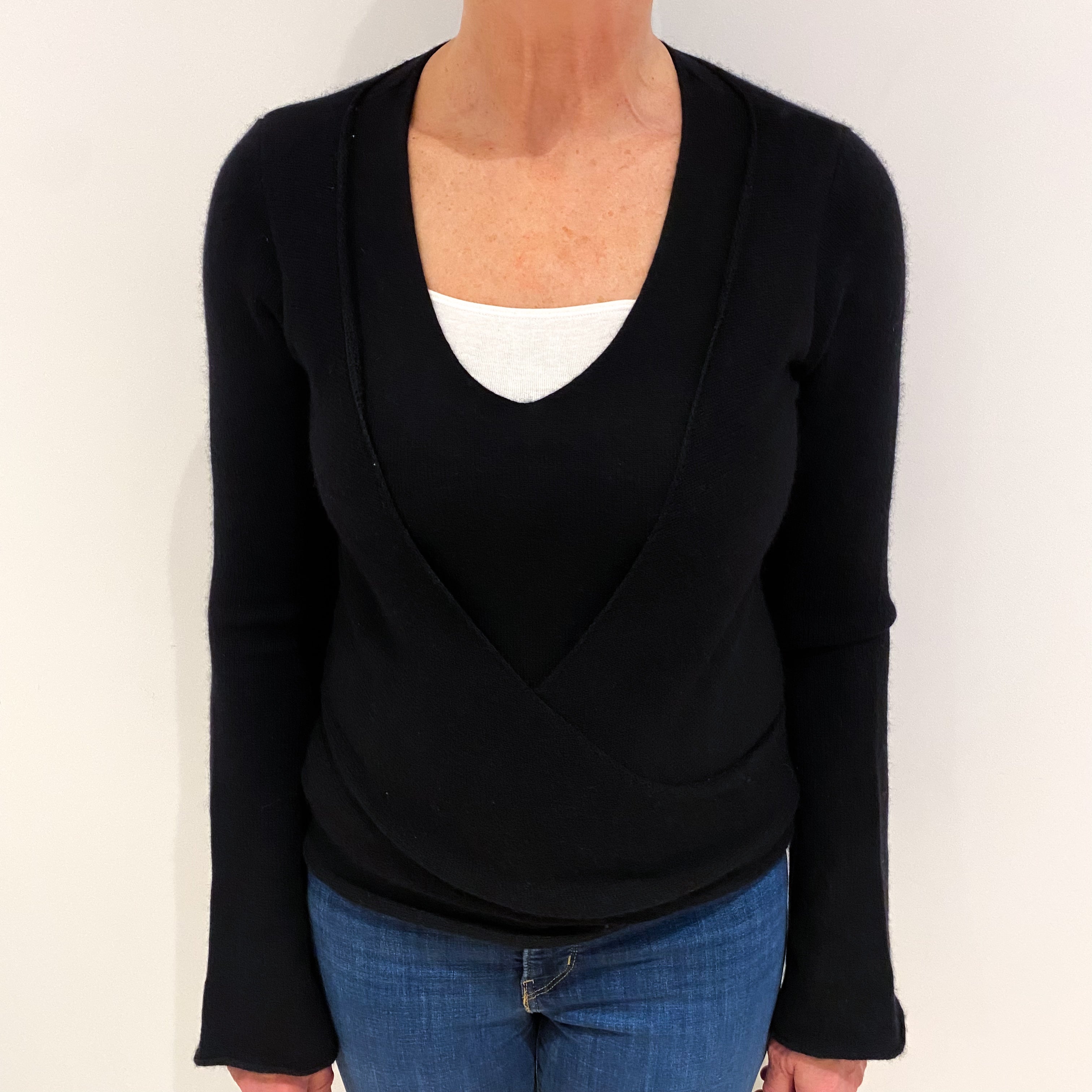 Black 2 in 1 Cashmere Cross Over Cardigan Medium