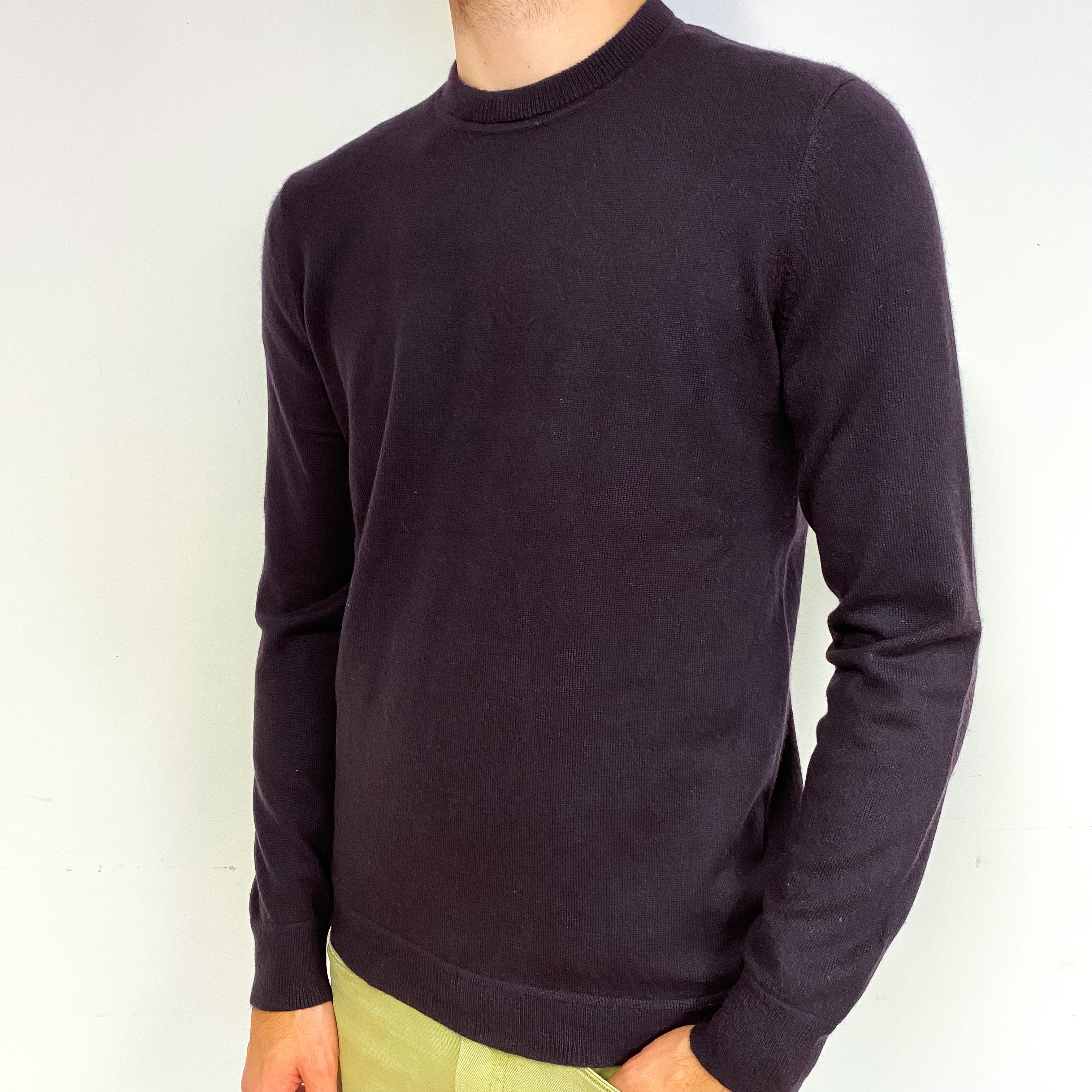 Men's Deep Blueberry Purple Cashmere Crew Neck Jumper Medium