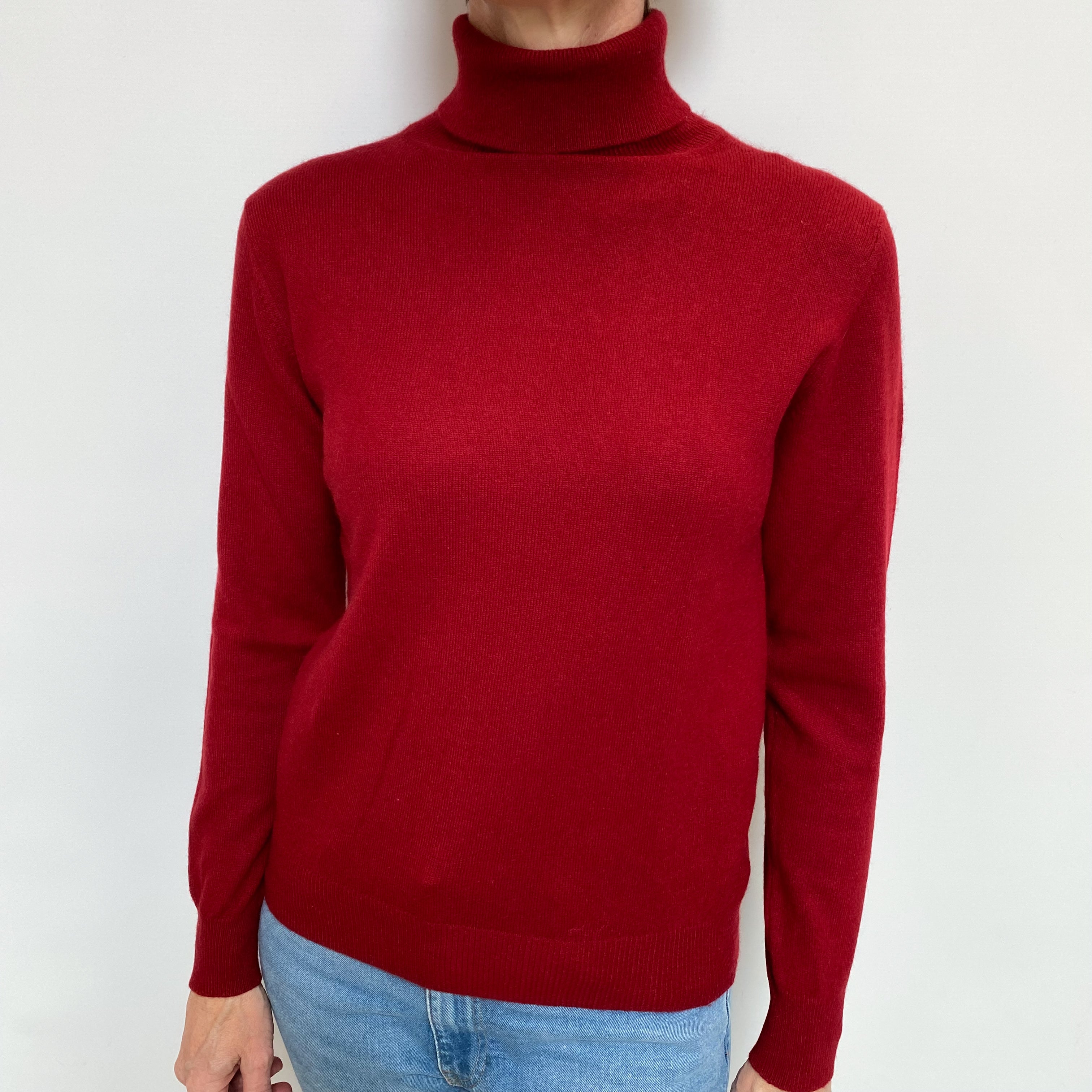 Maroon Red Cashmere Polo Neck Jumper Small