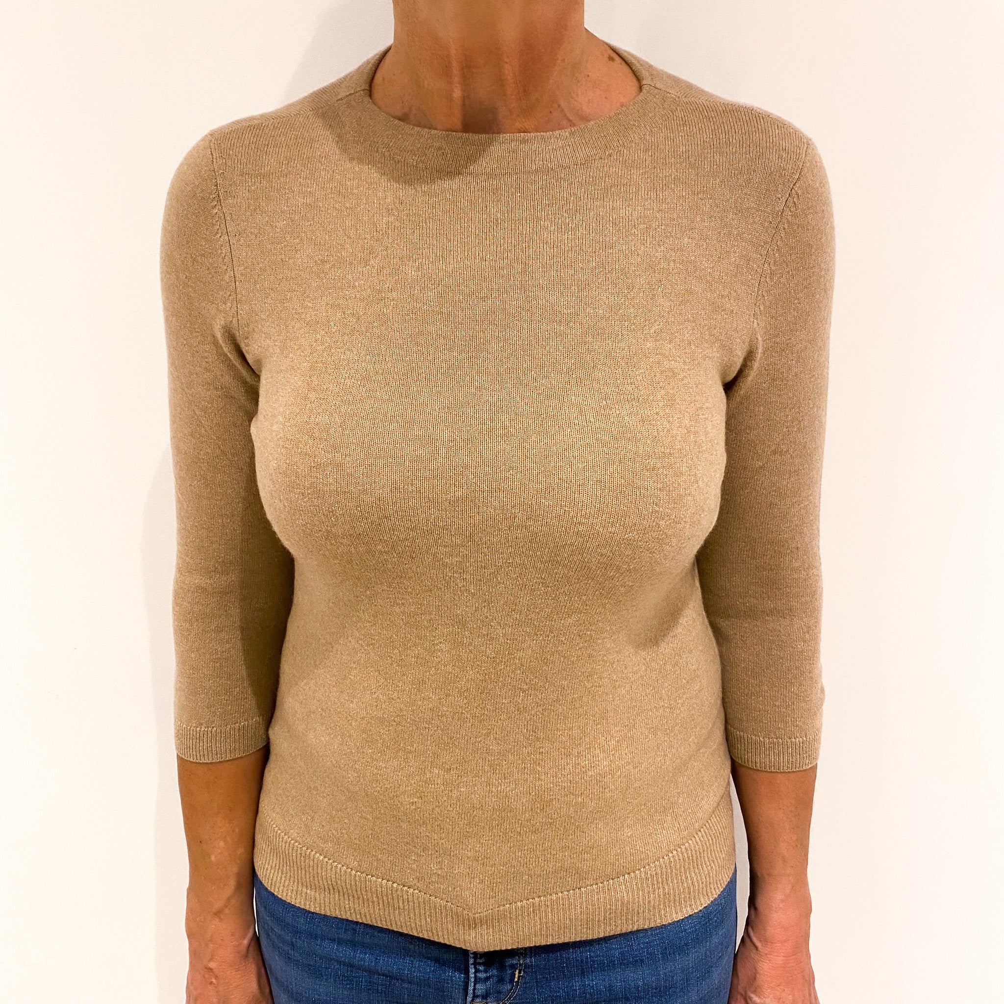 Camel Cashmere Crew Neck Jumper Medium