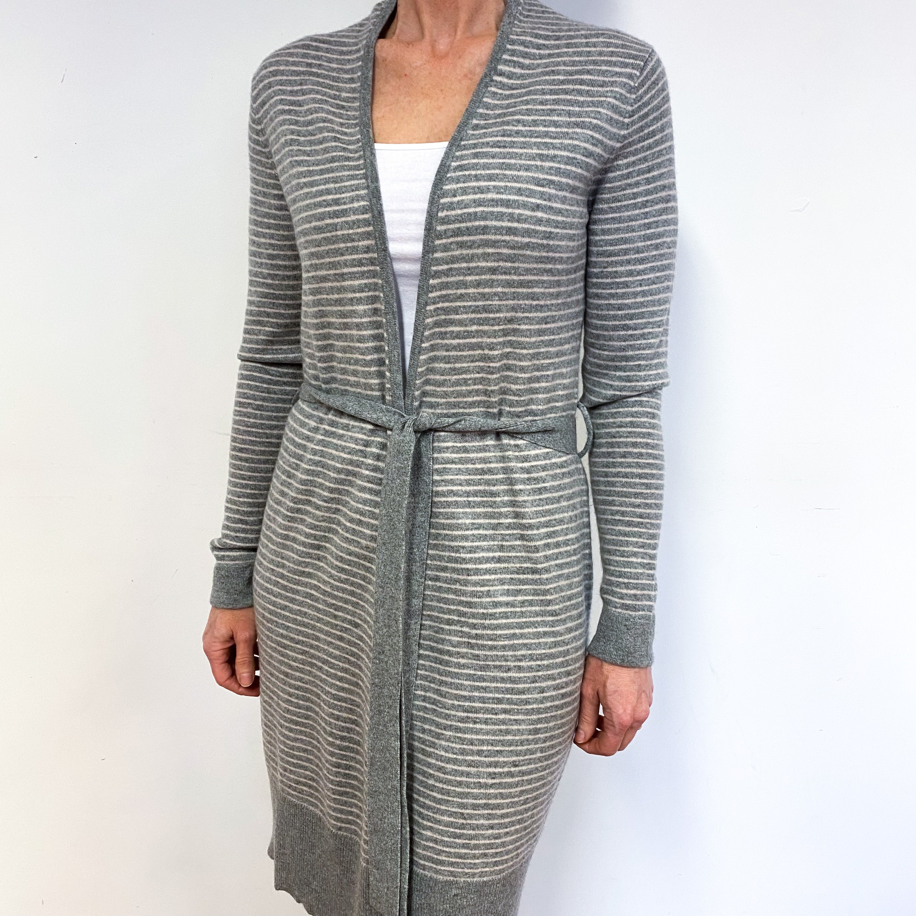 Steel Grey Blush Stripe Cashmere Longline Cardigan Medium