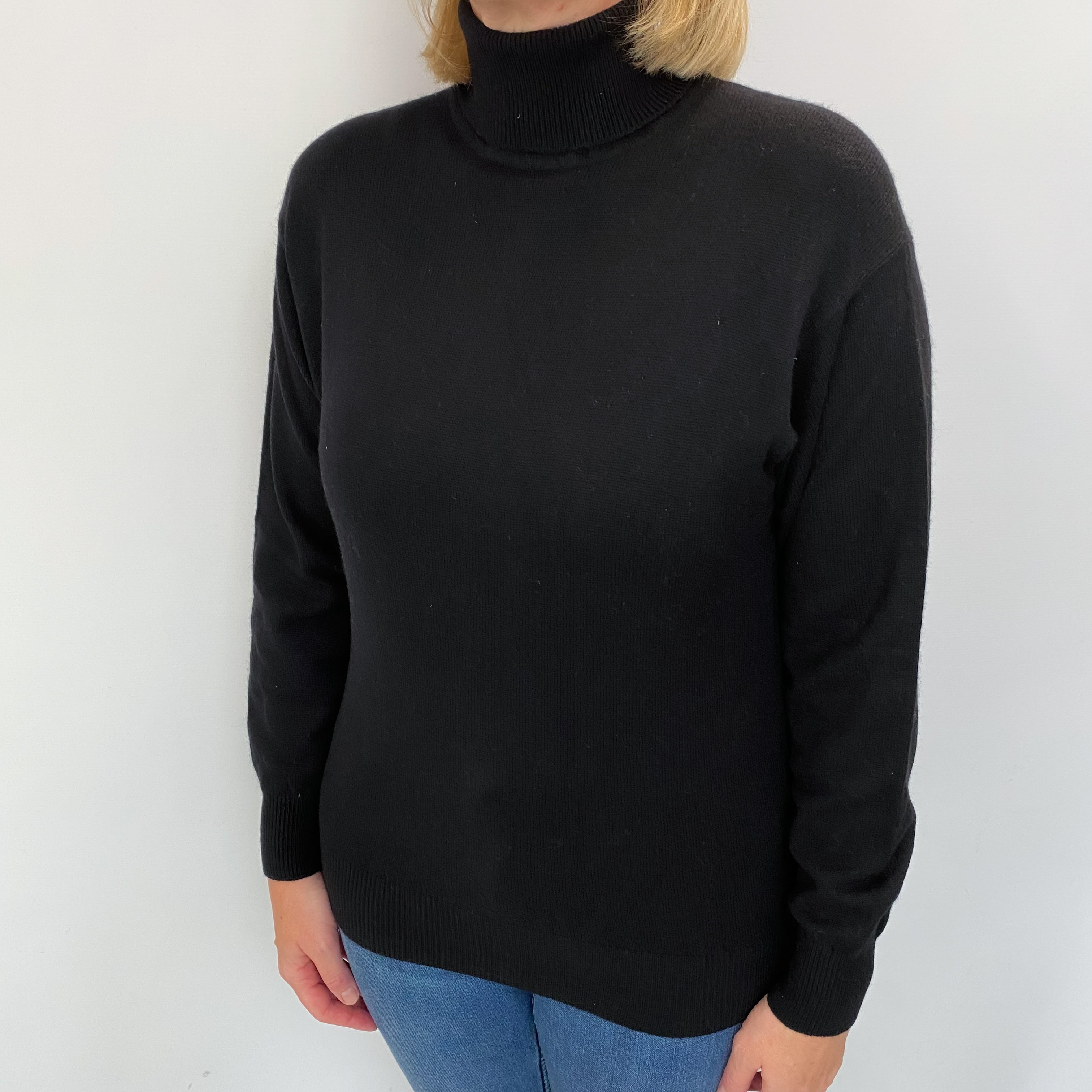 Vintage Black Cashmere Polo Neck Jumper Large