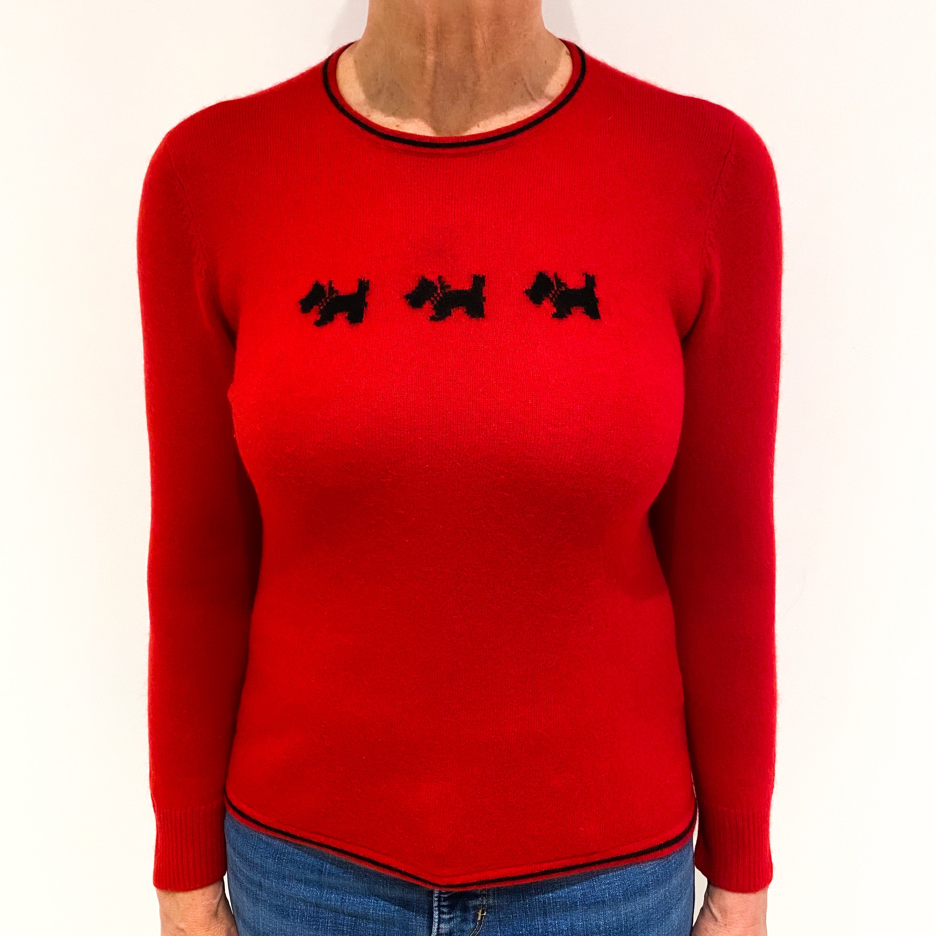 Red Black Scottie Dog Cashmere Crew Neck Jumper Medium
