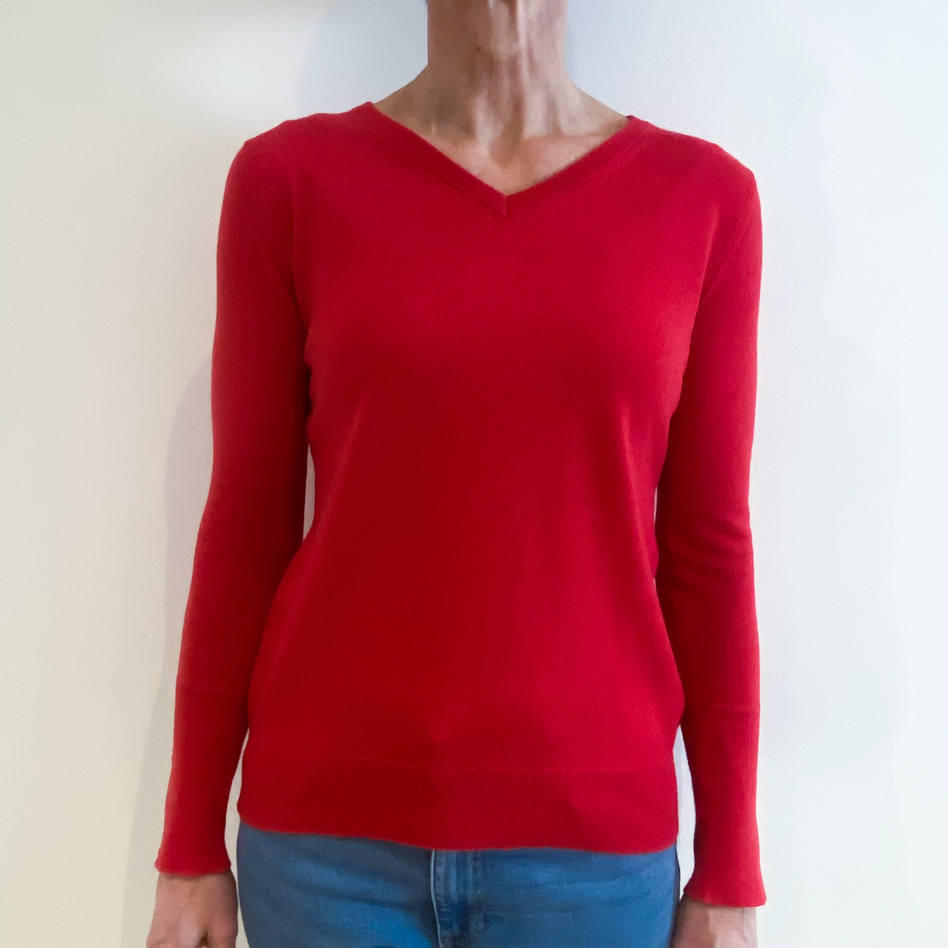 Watermelon Red Cashmere V Neck Jumper Small