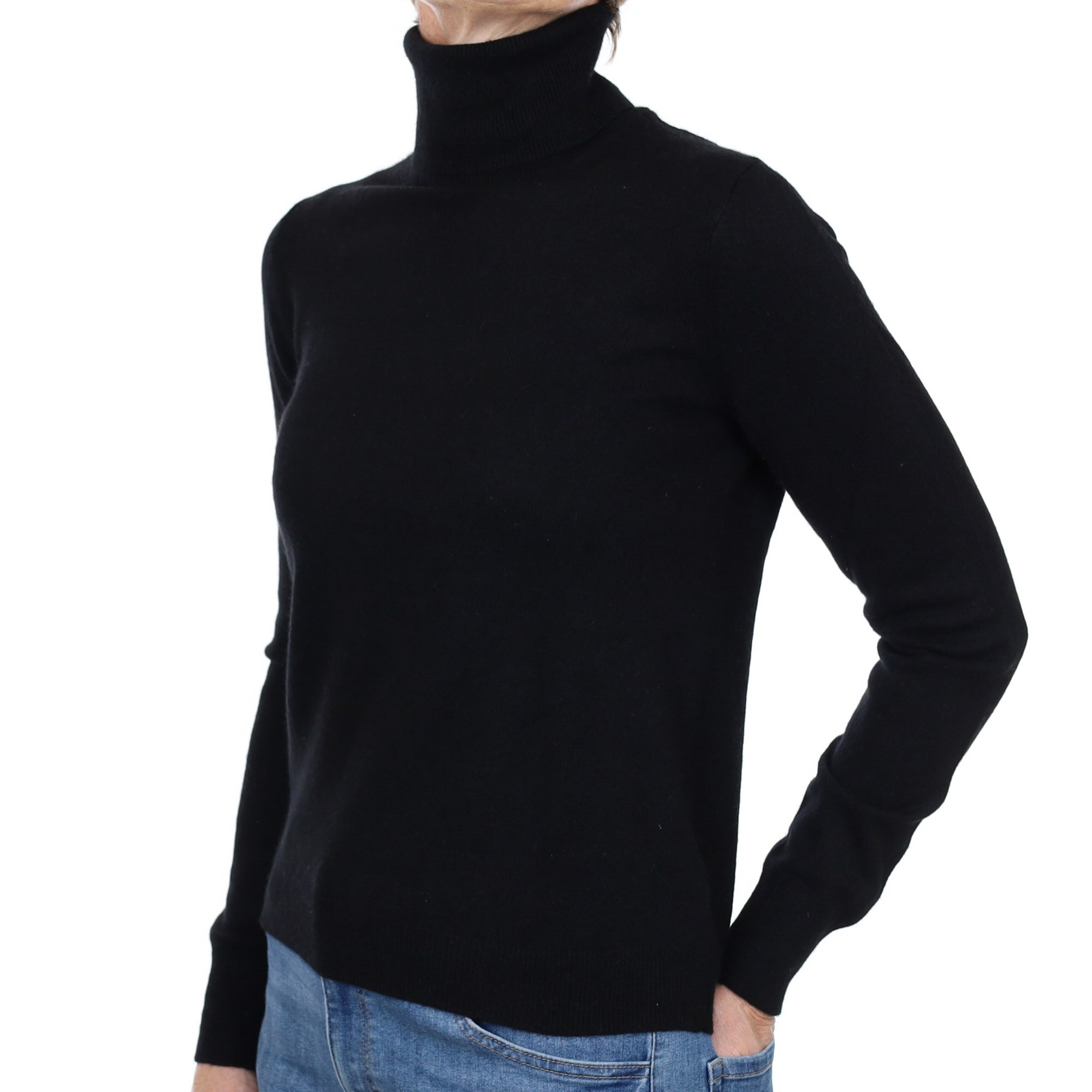 Black Cashmere Polo Neck Jumper Small