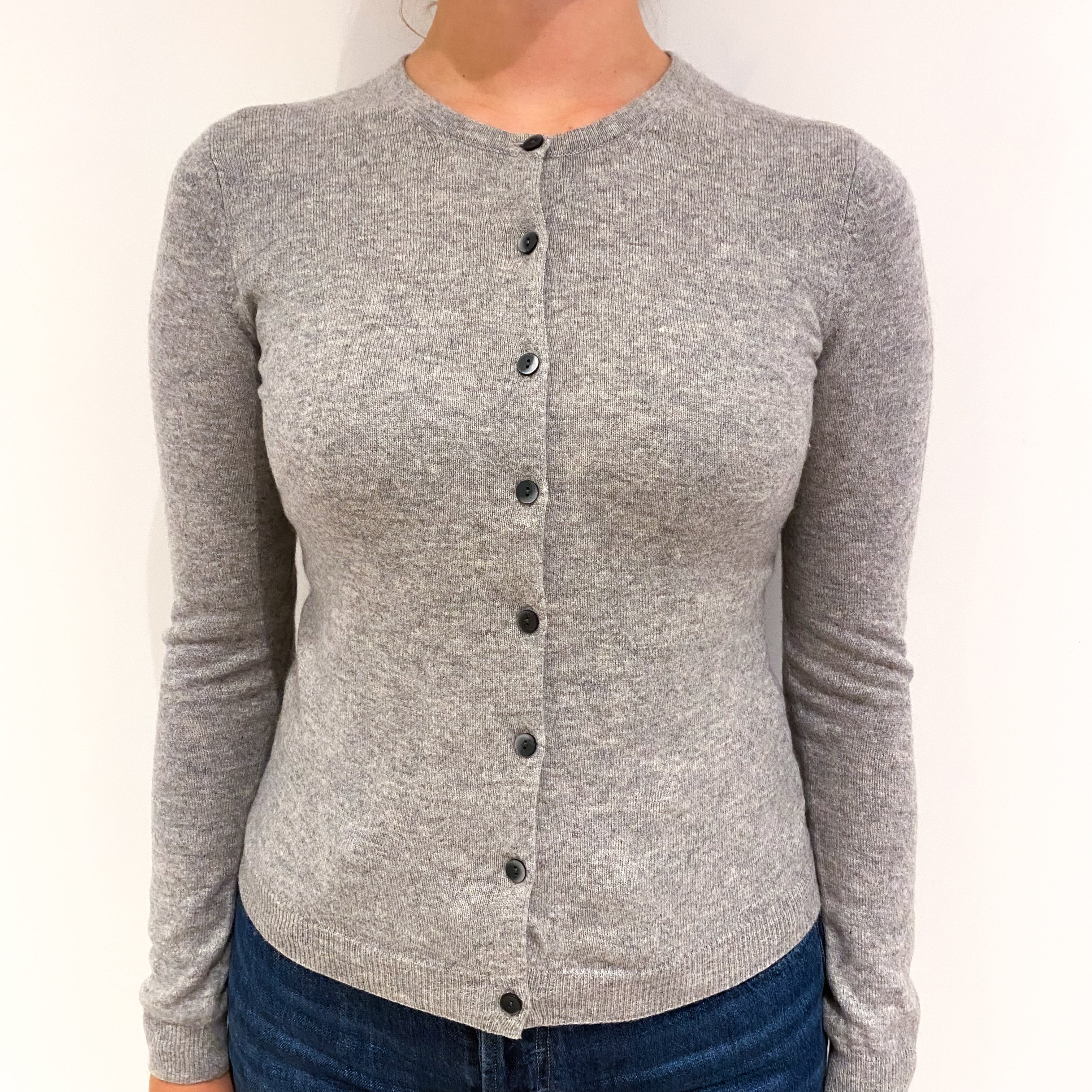 Smoke Grey Cashmere Crew Neck Cardigan Small