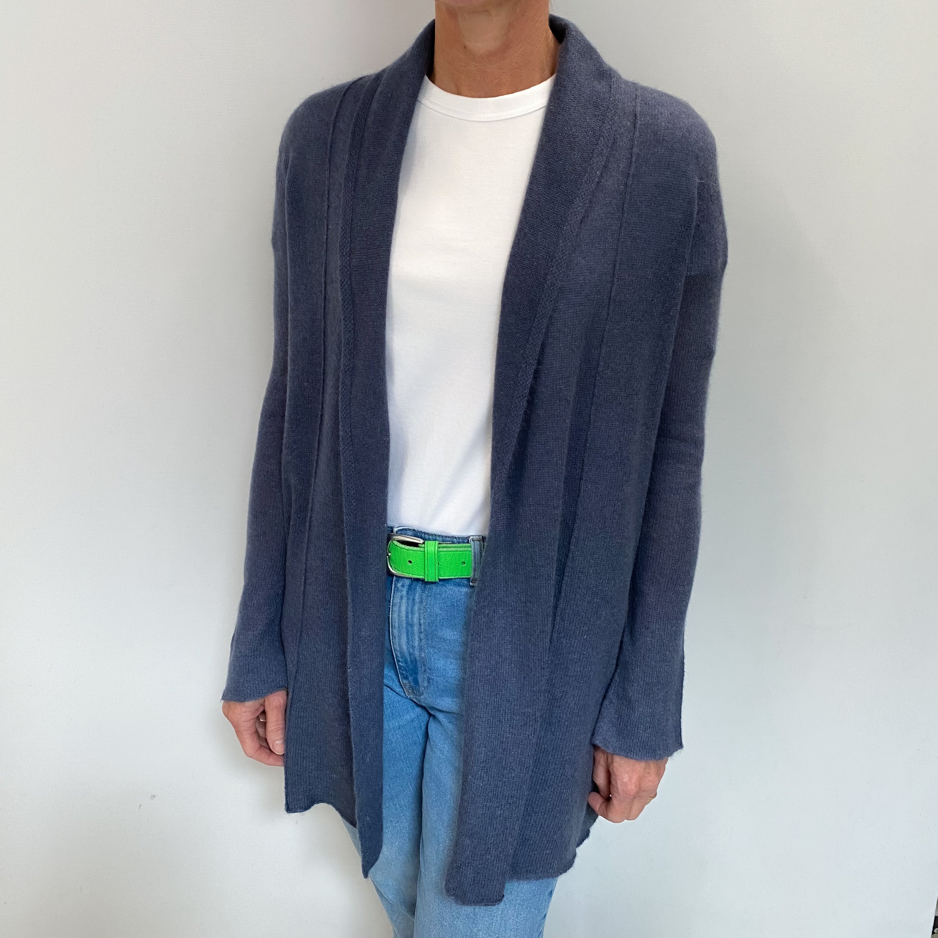 Stone Blue Cashmere Edge To Edge Cardigan Small