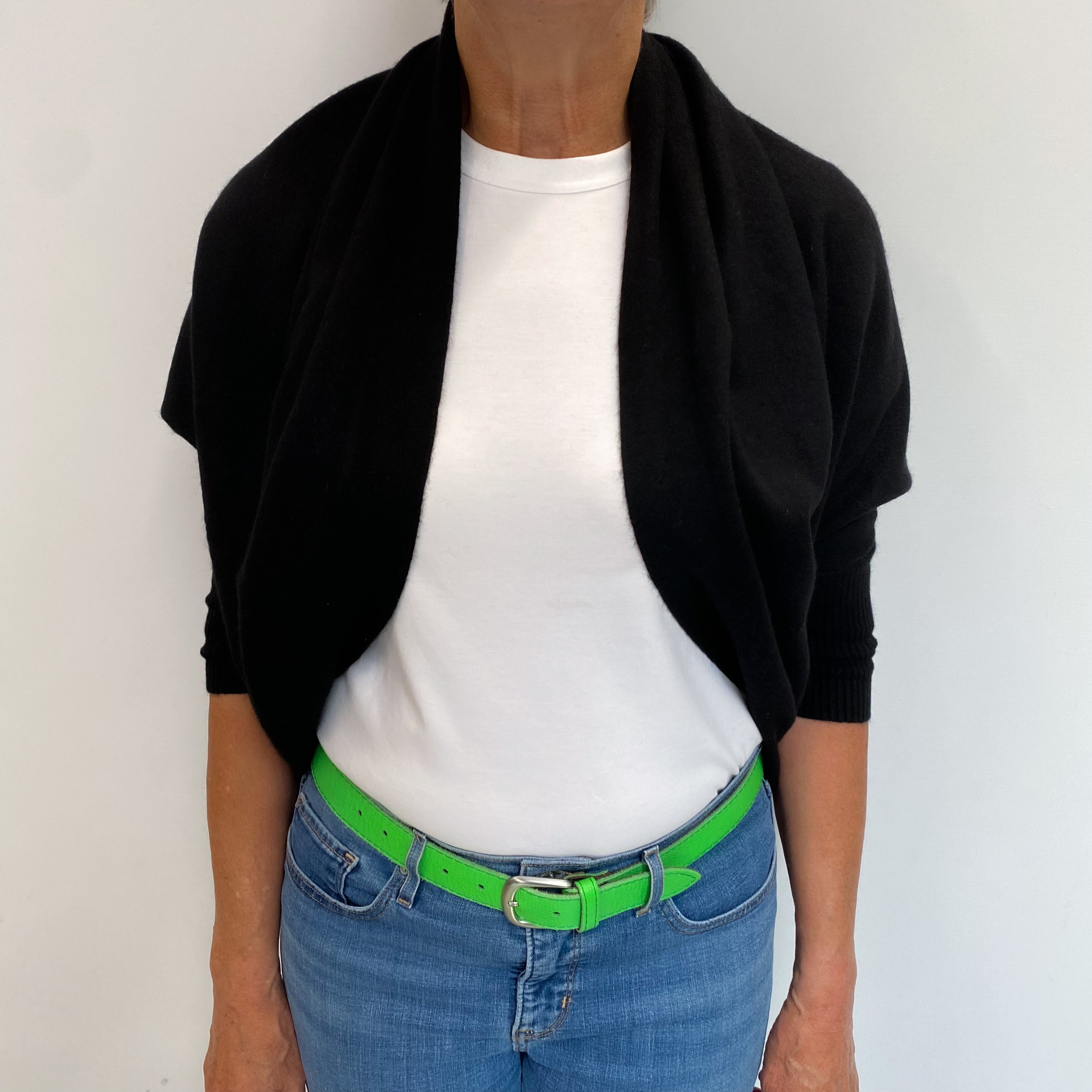 Black Cashmere Edge To Edge Shrug Bolero Cardigan Medium
